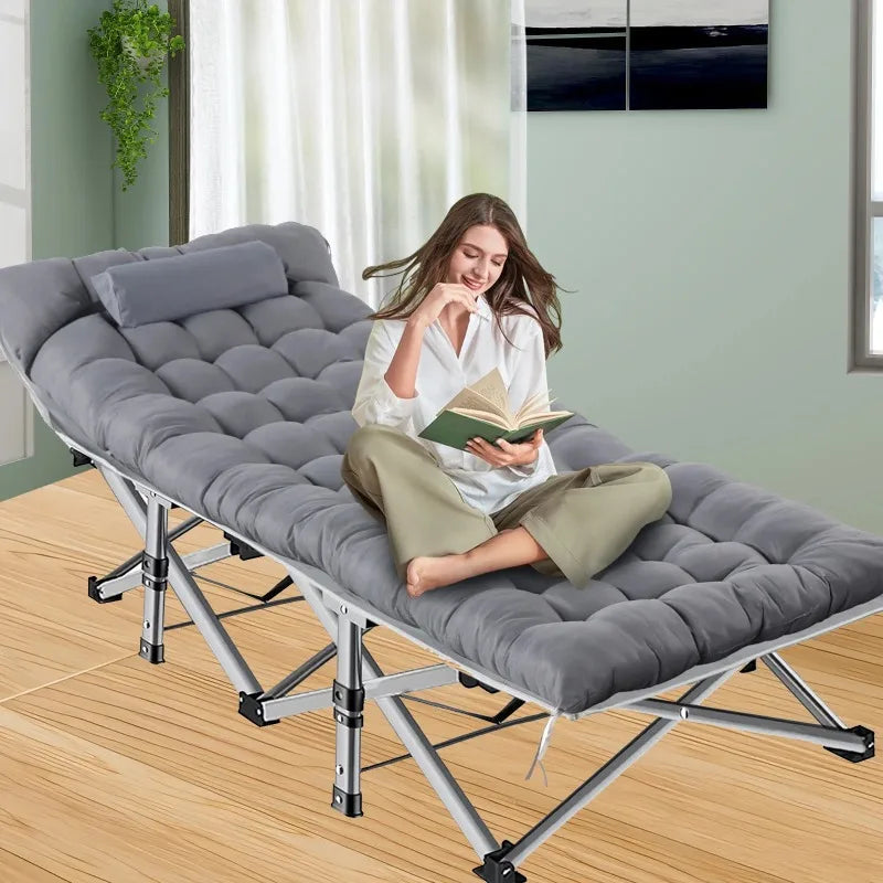 Heavy Duty Folding Camping Cot with Pillow and Mattress