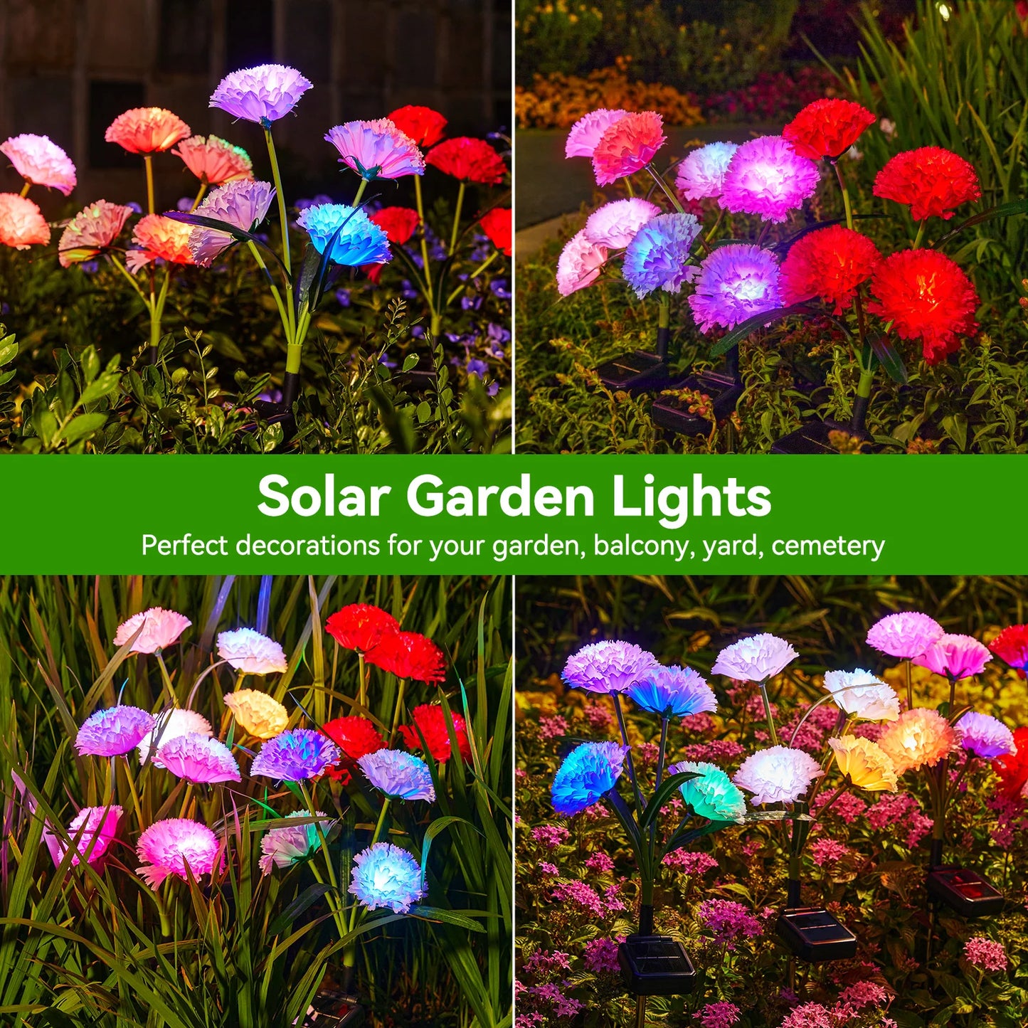 4Pack Solar Flowers Lights with Larger & More Realistic Flower, Outdoor Decor for Garden/Patio/Yard/Ideal Gift