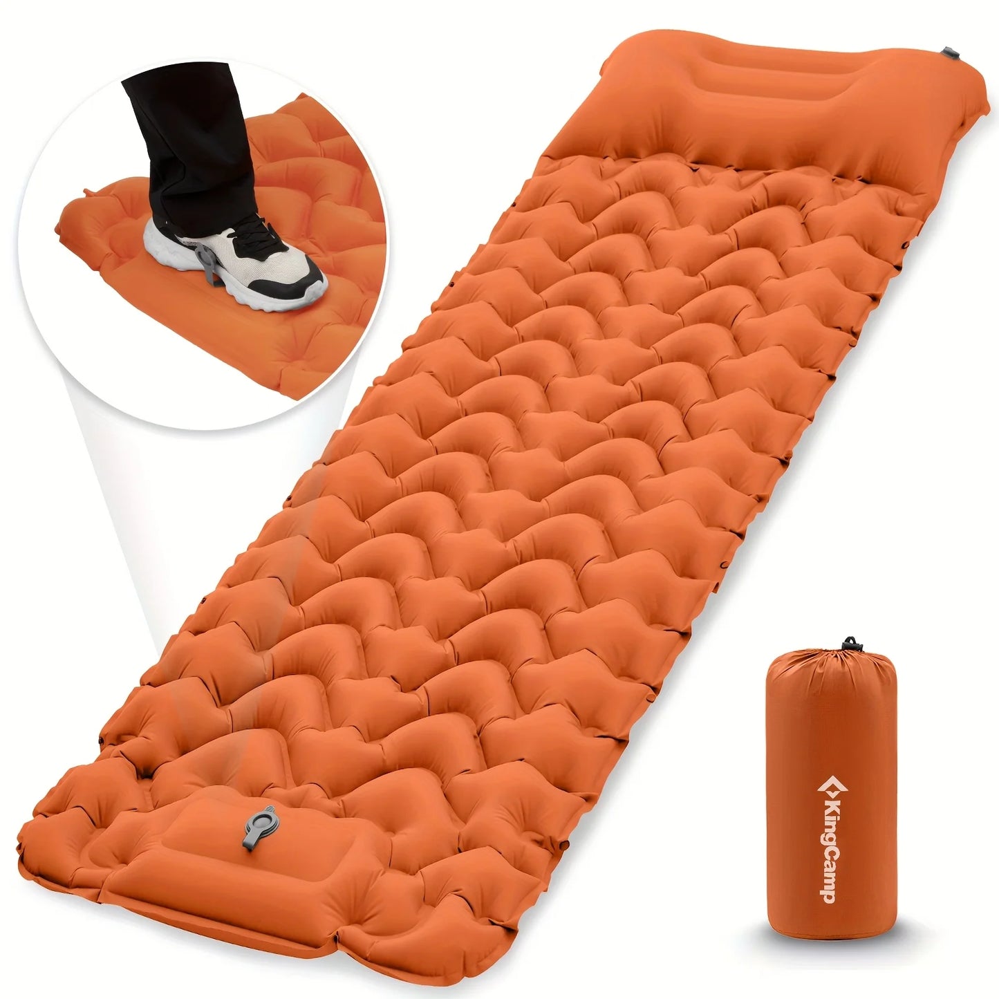 KingCamp Self Inflating Sleeping Pad, Ultralight Inflatable Sleeping Mat With Pillow Built-in Foot Pump For Camping Traveling