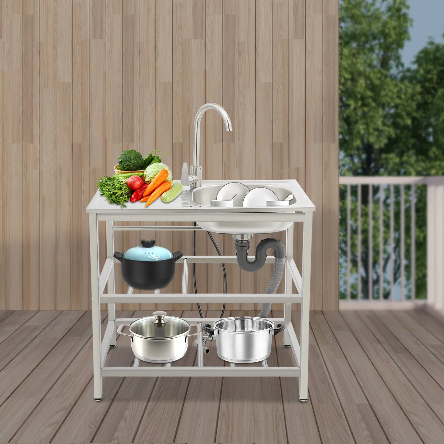 Freestanding Stainless Steel Kitchen Sink with Faucet Outdoor Kitchen Utility Sink Durable And Modern Design for Home Use