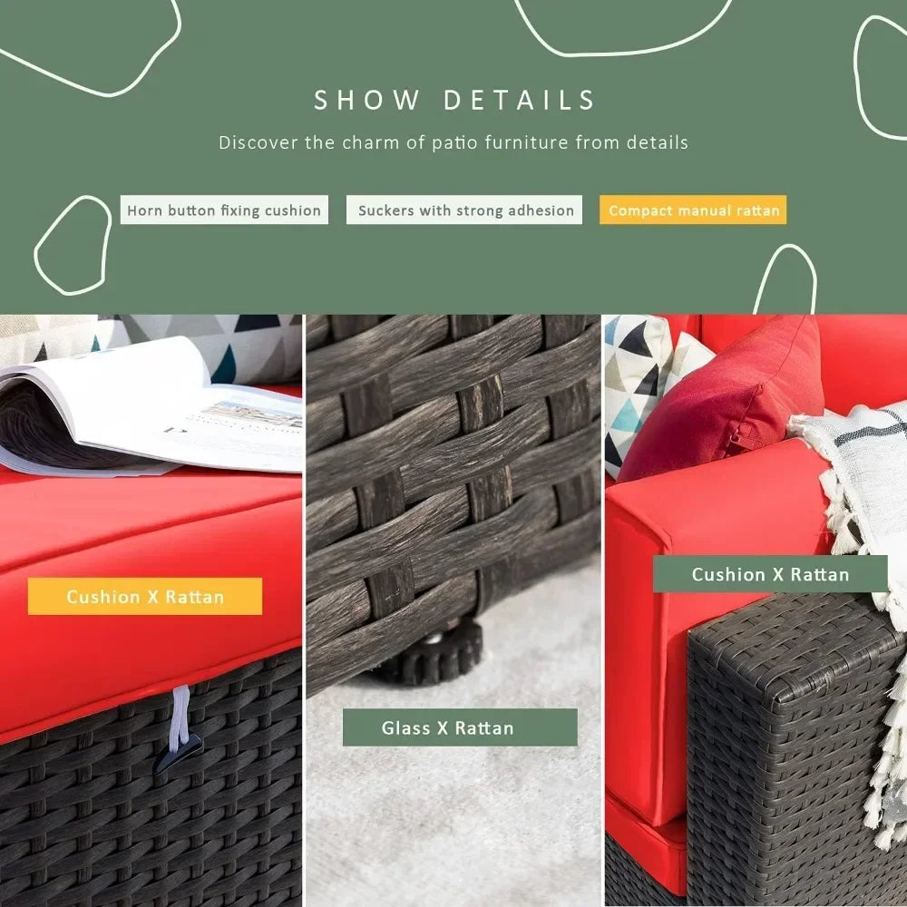 2 Pieces Patio Furniture Sofa Sets Outdoor All-Weather Sectional Corner Sofa and Armless Sofa