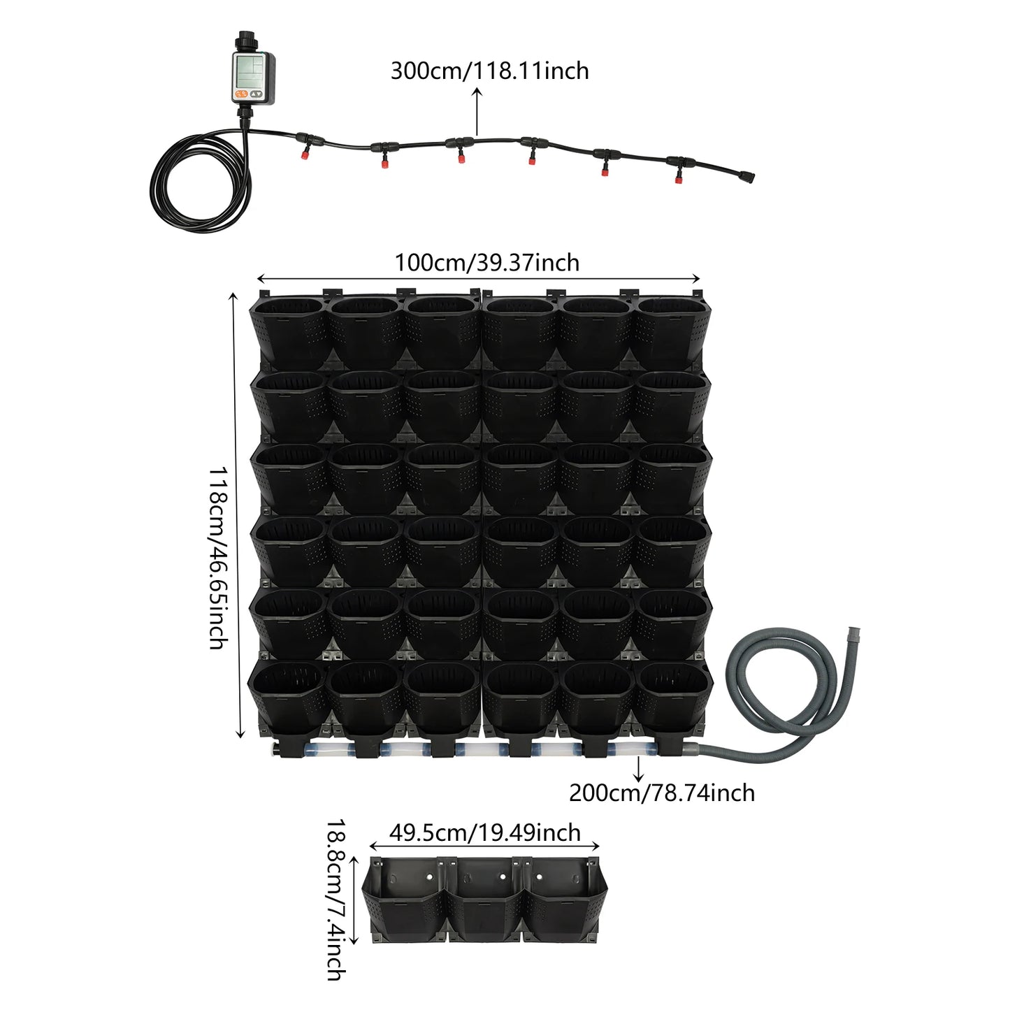 Black Sturdy and Durable Hanging Vertical Wall Planter Self Watering Garden Planter 36*Non-woven Fabrics