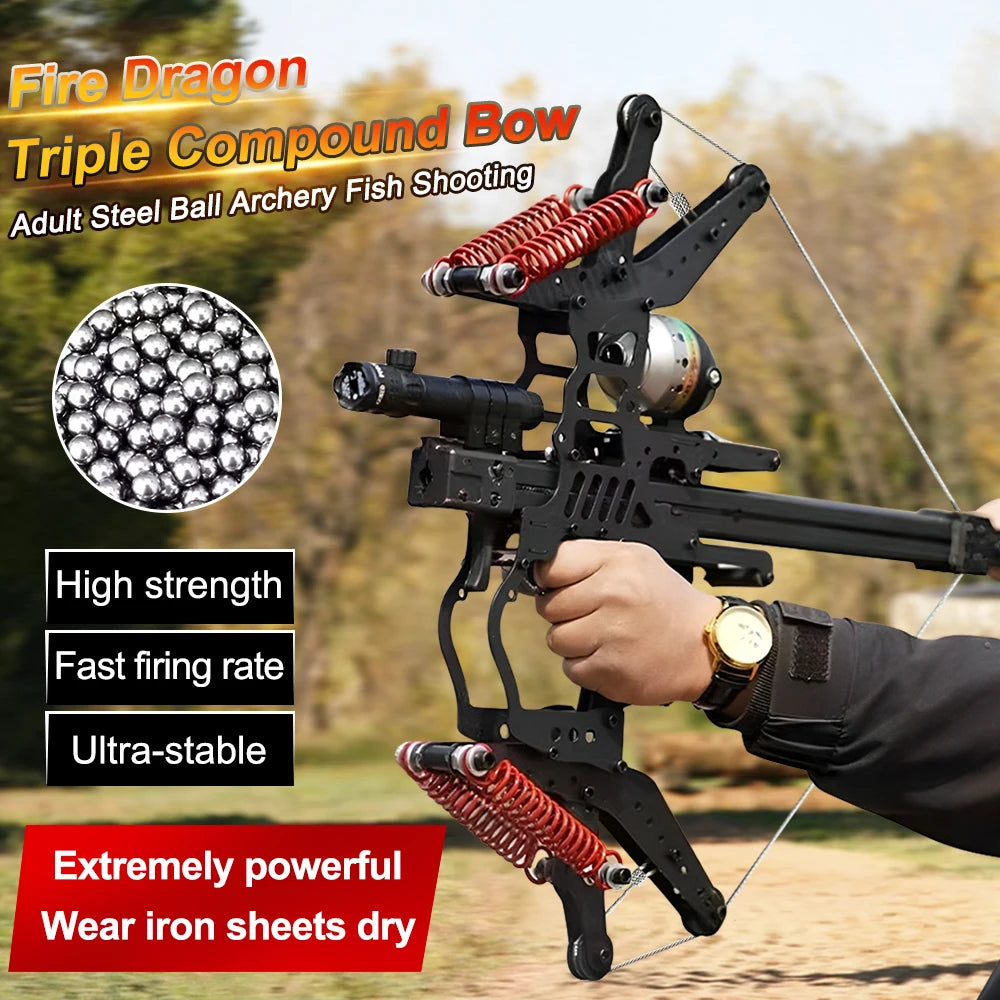 Full Metal New Continuous Fire DragonCompound Bow Steel Ball Shooting Archery Shooting Dual-purpose Bow Qutdoor High-precision
