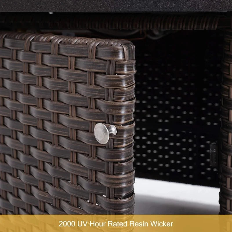 Outdoor 43-Inch Safety Approved Gas Fire Pit Table Rectangle Propane Fire Pit with Ceramic Tile Top and Wicker Base