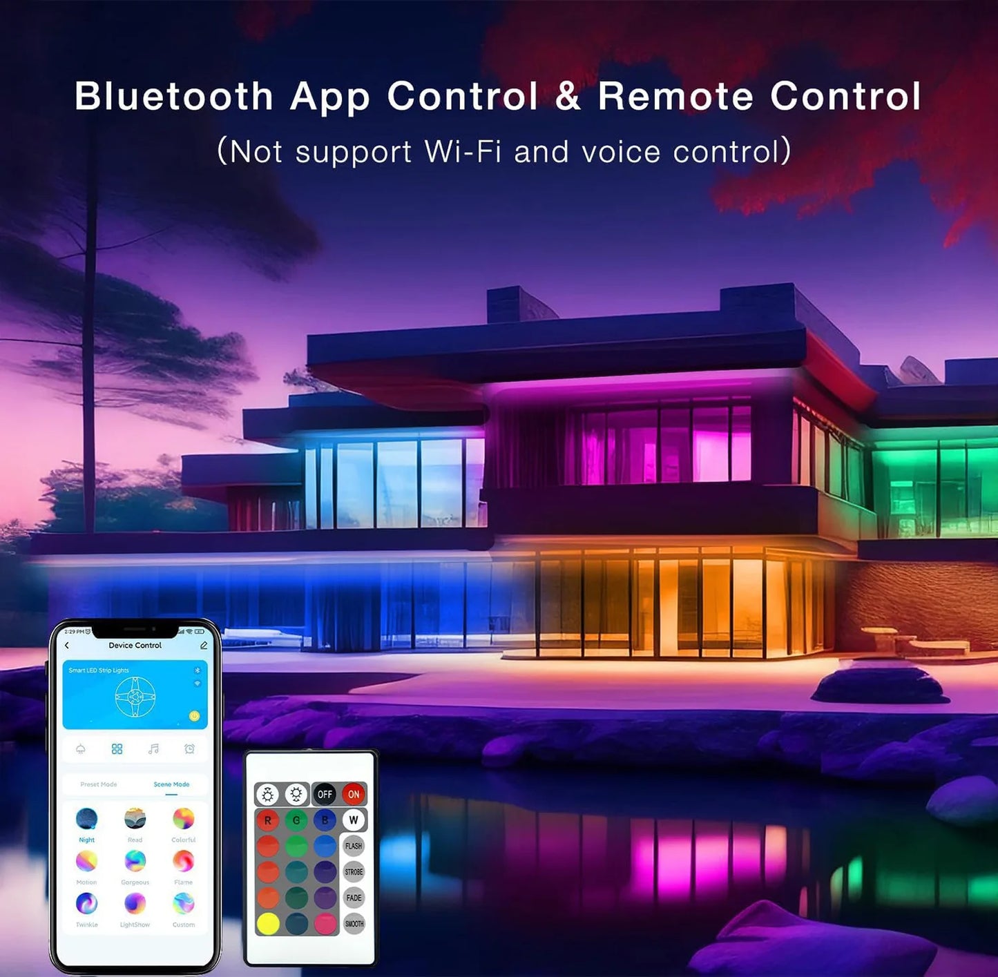 100FTOutdoor Waterproof Smart Led Light Strip, Support App (Mineral Switch, Follow Music Rhythm, Rgb Color Change), Ip65, Suitable for Swimming Pool, Eaves, Garden.