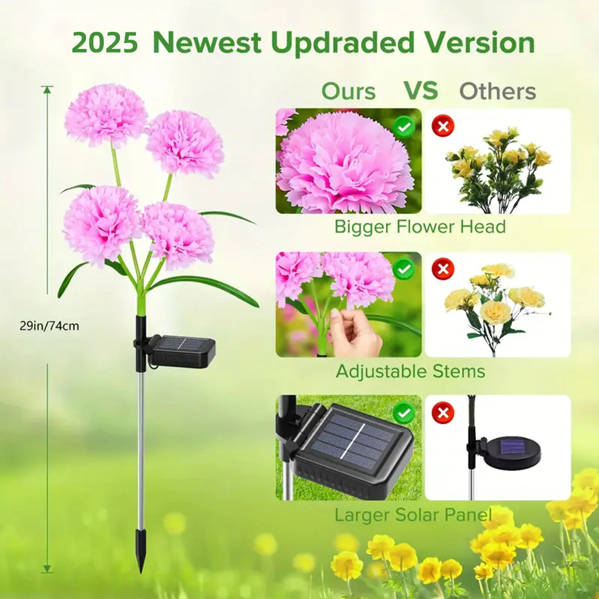 4Pack Solar Flowers Lights with Larger & More Realistic Flower, Outdoor Decor for Garden/Patio/Yard/Ideal Gift