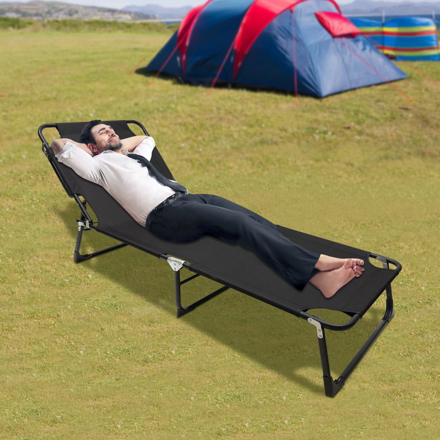 Black Extra Wide Portable Folding Camping Cot for Outdoor, Travel, Home & Guest Use - 4-Position Adjustable, 265 Lbs Capacity