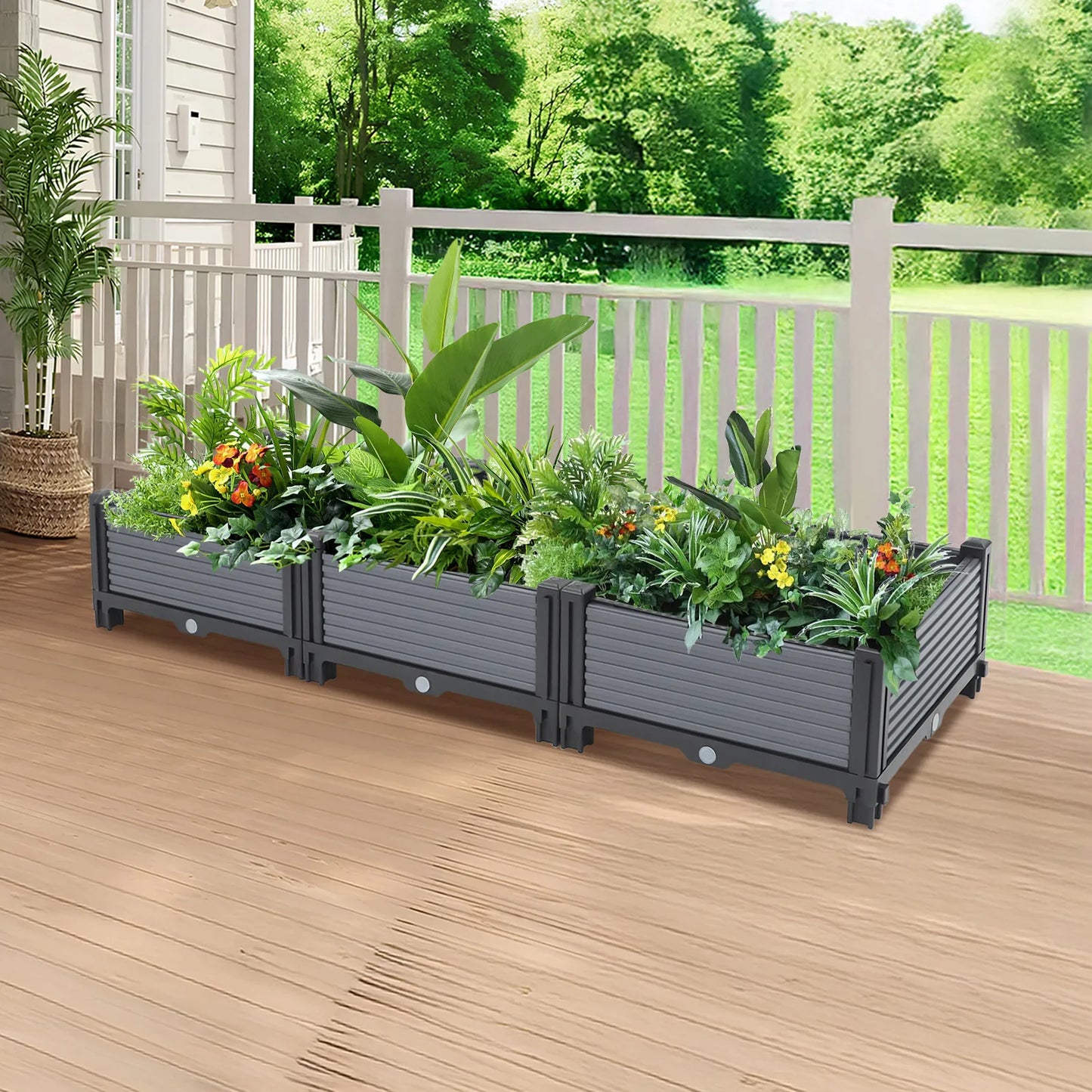 Planter Box Raised Garden Bed with Reinforced Support Rods, Plastic Raised Garden Bed for Vegetables and Flowers