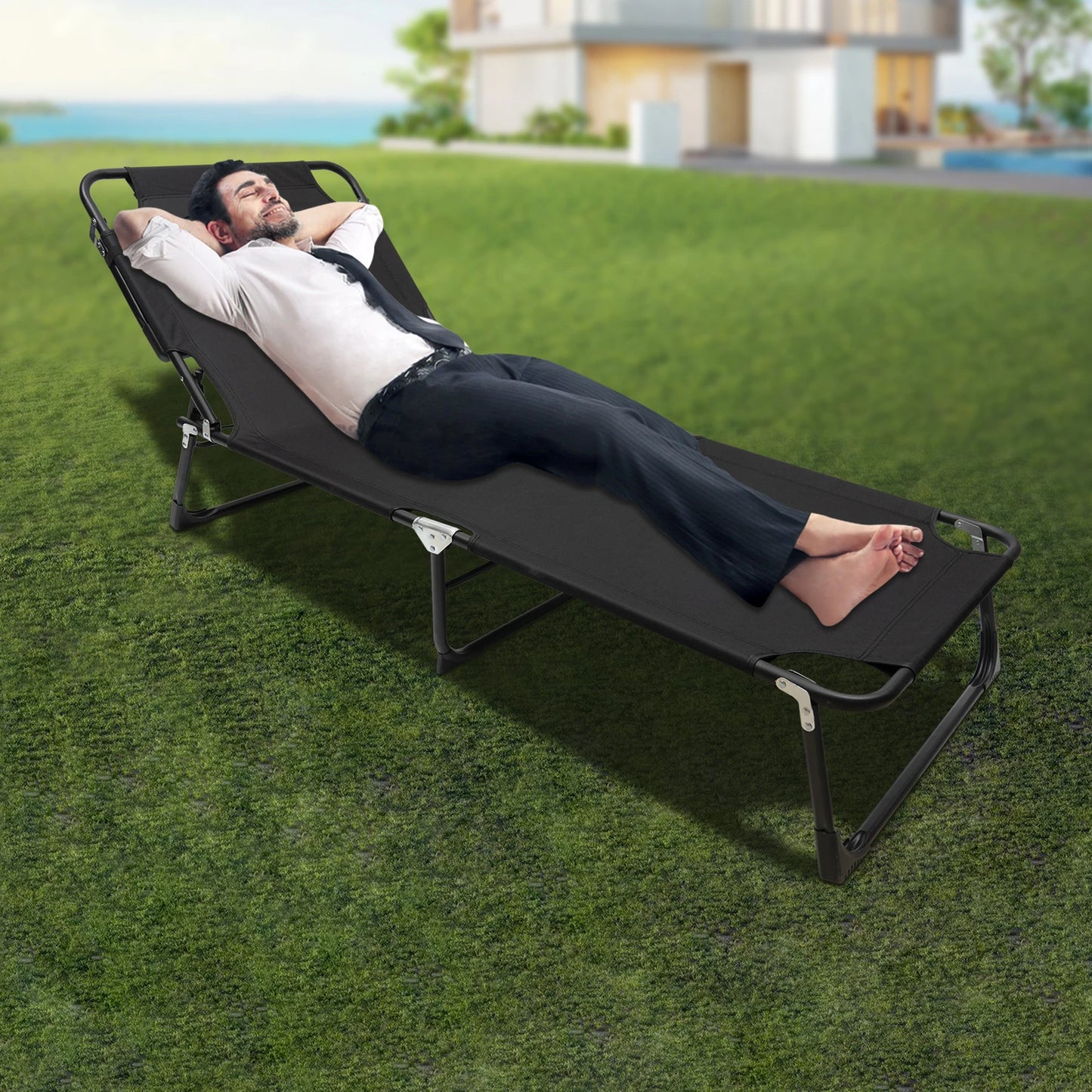Black Extra Wide Portable Folding Camping Cot for Outdoor, Travel, Home & Guest Use - 4-Position Adjustable, 265 Lbs Capacity