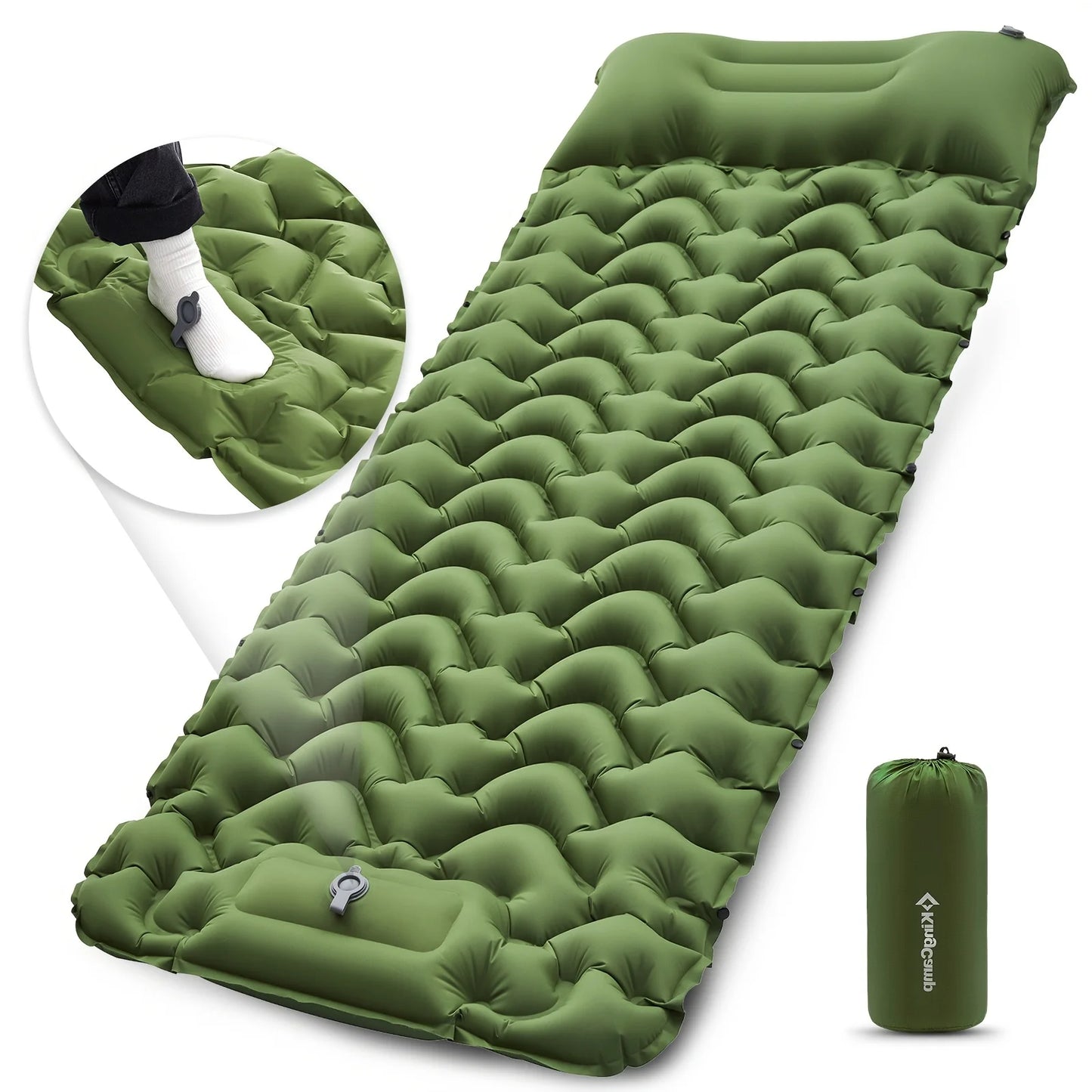 KingCamp Self Inflating Sleeping Pad, Ultralight Inflatable Sleeping Mat With Pillow Built-in Foot Pump For Camping Traveling