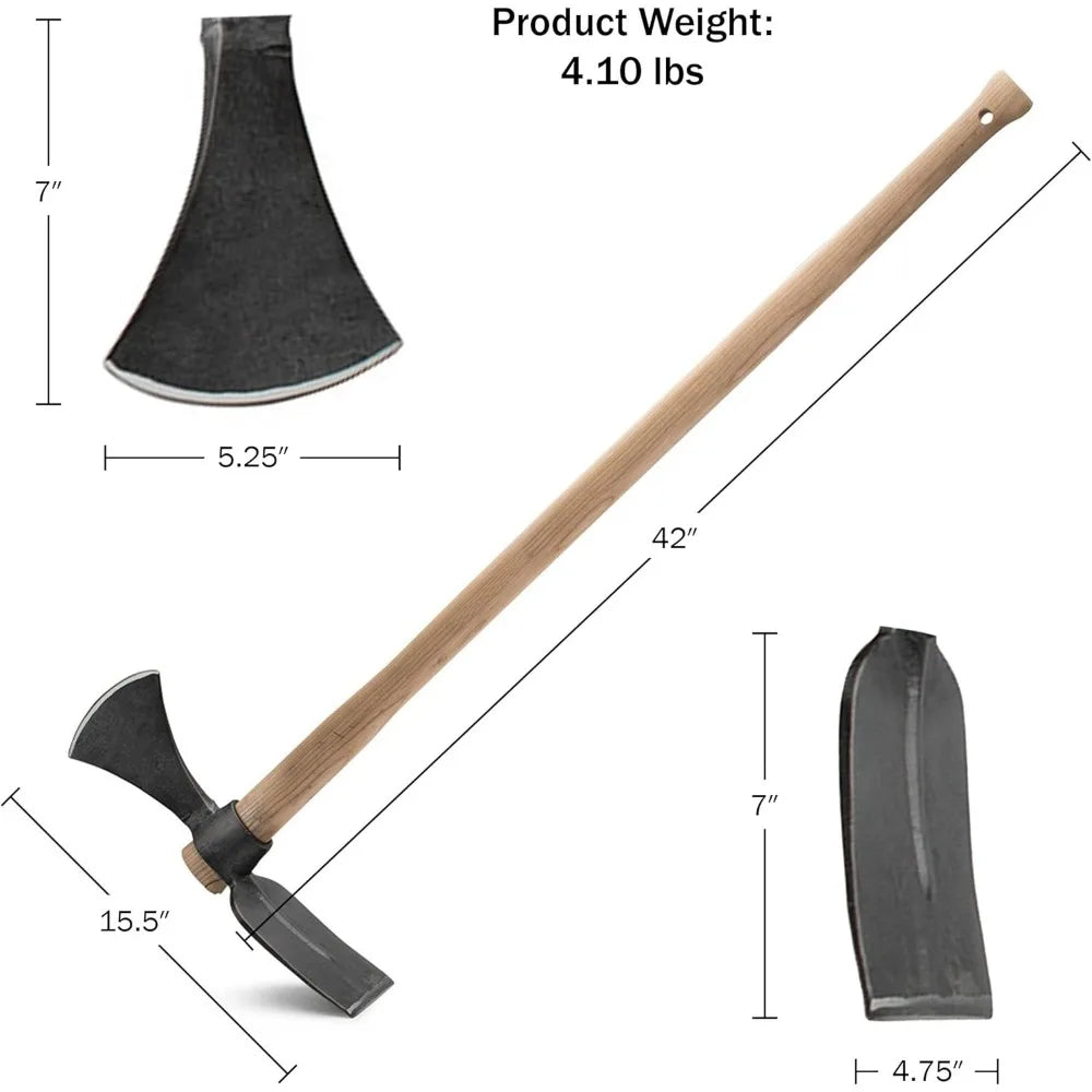 Cutter Mattock Digging Tool - 42” Garden Hoe and Hand Pick Axe Splitting Hatchet with Steel Blades and Wood Handle -Pickaxe for