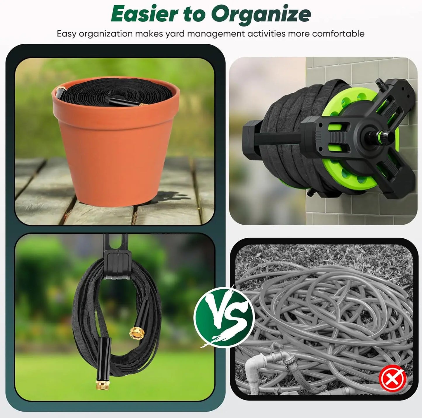 Garden Hose 50ft, Non-Expanding, Lightweight, Leak-Proof Metal interface, No-Knots, Portable, Wear-Resistant, Sturdy, Flexible,
