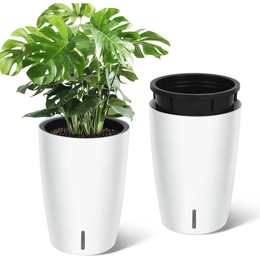 1-Pair Black Self-Watering Planters – 21.7” Tall Flower Plant Pots, Water Level Gauge, Tall-Round Series – For Large Plants