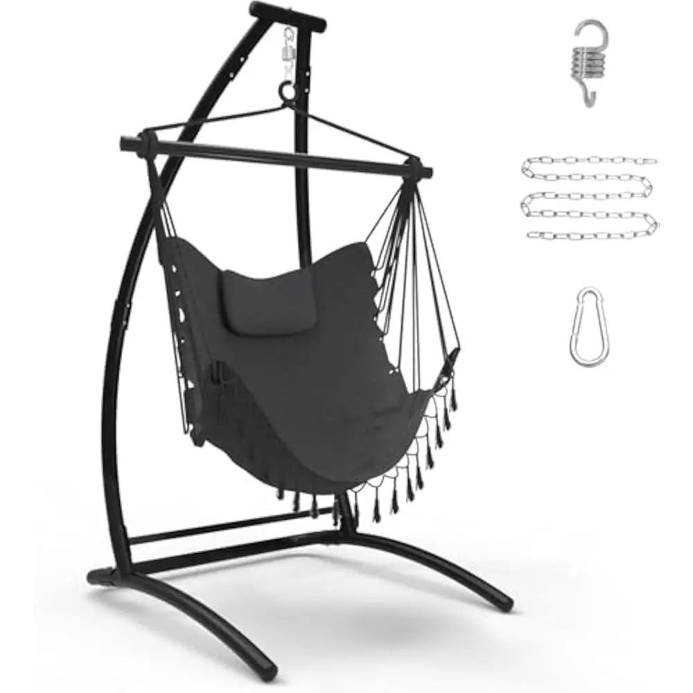 C Type Hammock Chair With Stand For Balcony Patio 300 Lb