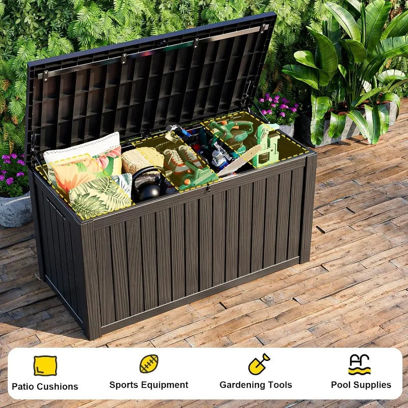 150 Gallon Resin Outdoor Deck Box Waterproof Storage Black