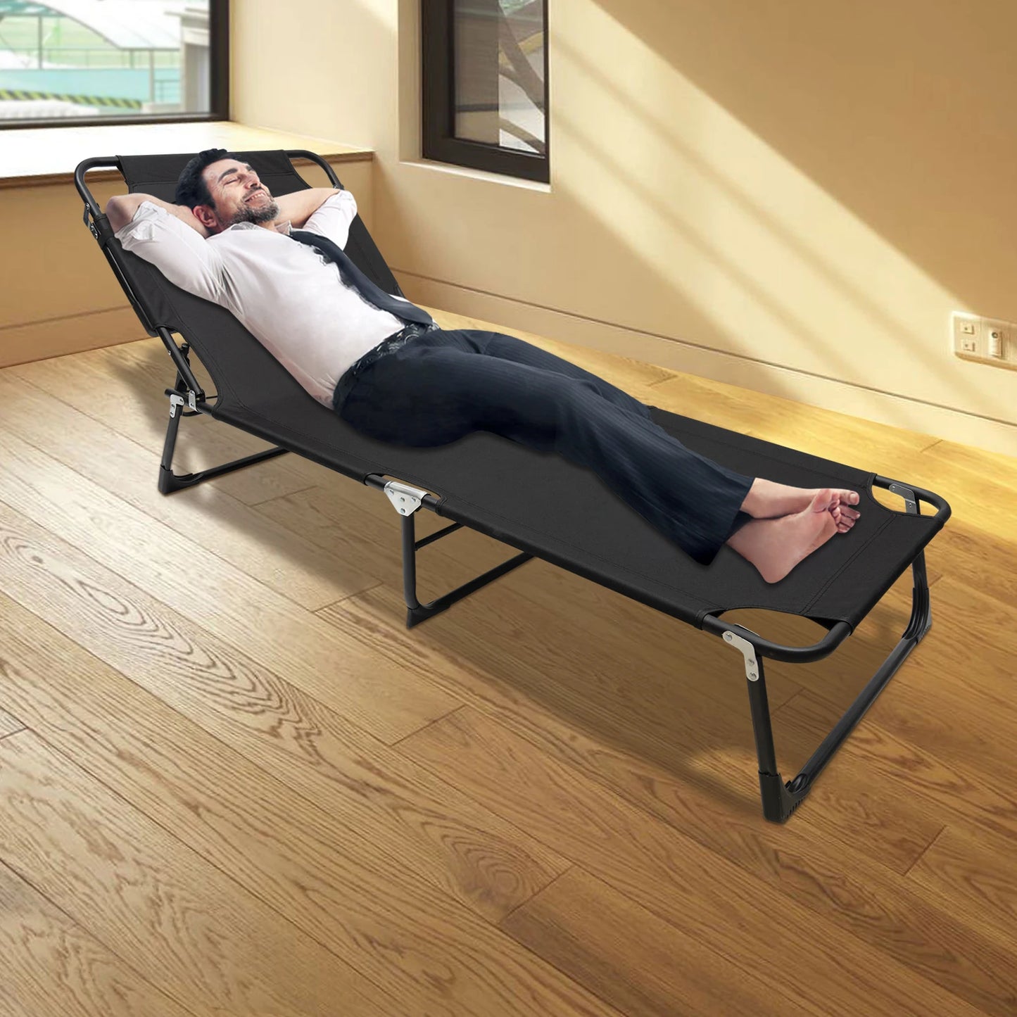 Black Extra Wide Portable Folding Camping Cot for Outdoor, Travel, Home & Guest Use - 4-Position Adjustable, 265 Lbs Capacity