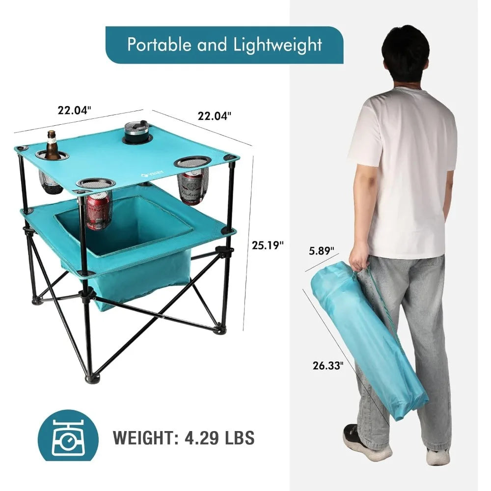 Portable Camping Picnic Table, Lightweight Folding Beach Table with 4 Cup Holders and Carry Bag for Camp