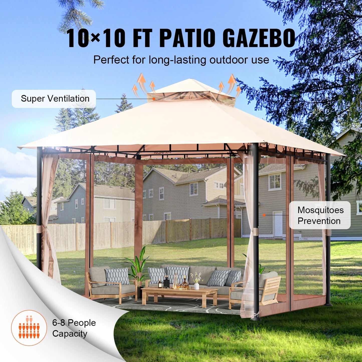 SucceBuy 11x11ft/10x10ft/10x13ft Portable Gazebo PU Coated 250D Garden Market Waterproof Collapsible Canopy Tent for Outdoor