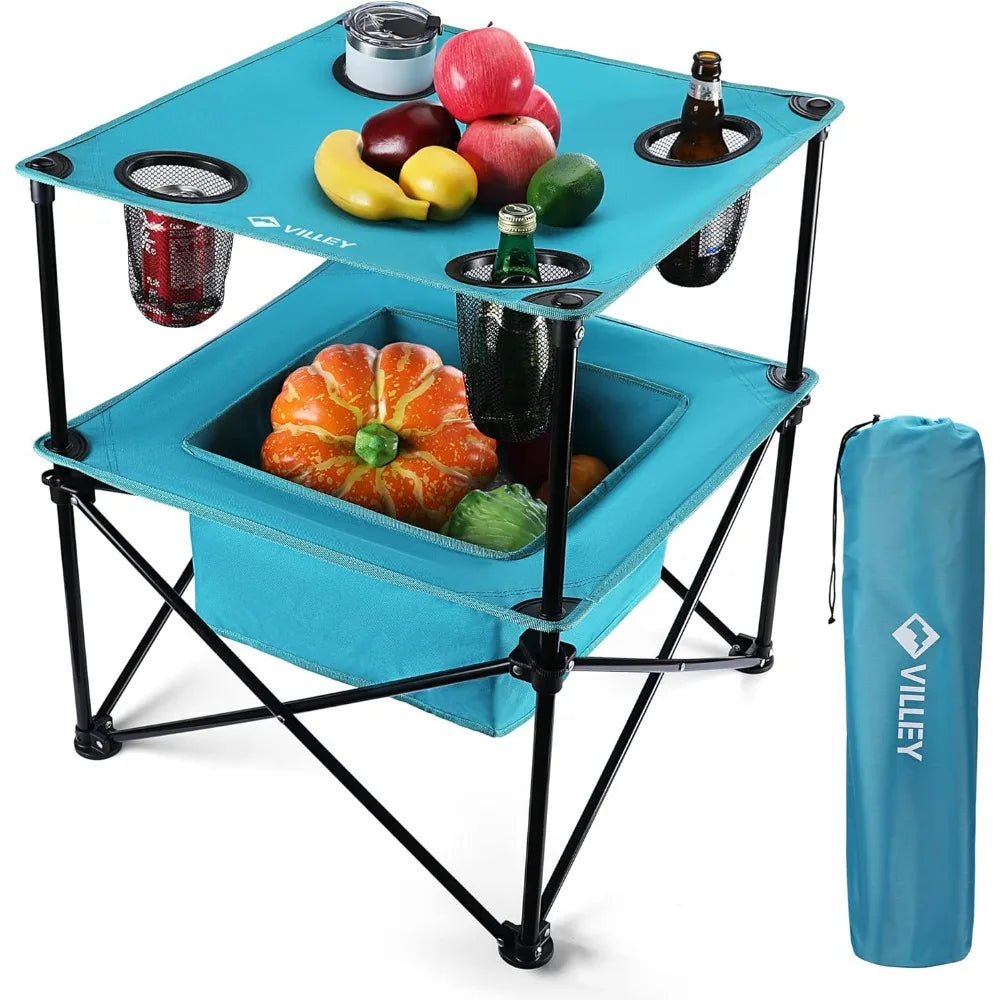 Portable Camping Picnic Table, Lightweight Folding Beach Table with 4 Cup Holders and Carry Bag for Camp