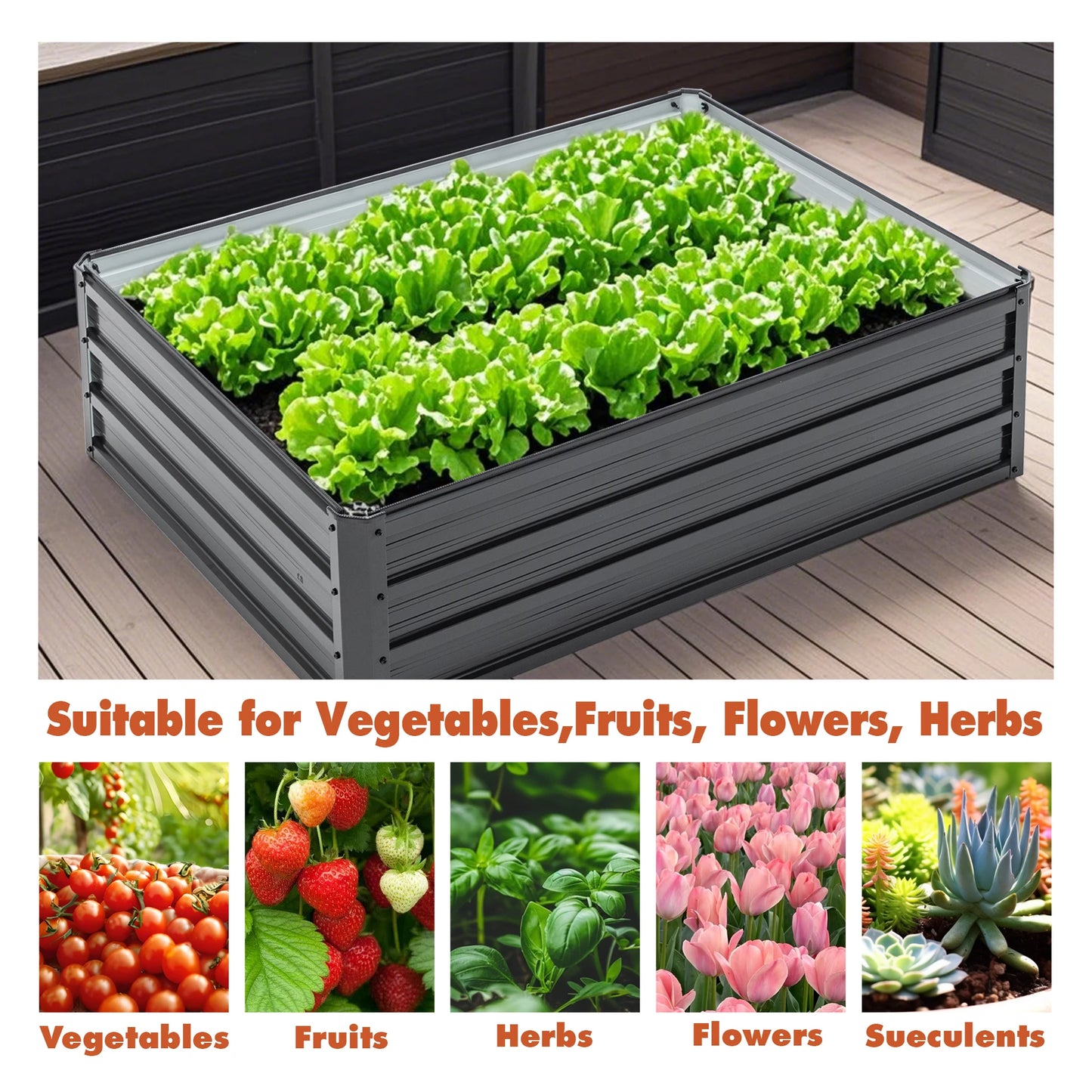 4x3x1ft Black Metal Raised Garden Bed – Galvanized Planter Box for Veggies, Flowers, Herbs