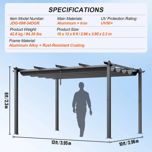 VEVOR Outdoor Retractable Pergola with Canopy Aluminum Pergola with Canopy Modern Pergola with Sun Shade Canopy for Gardens