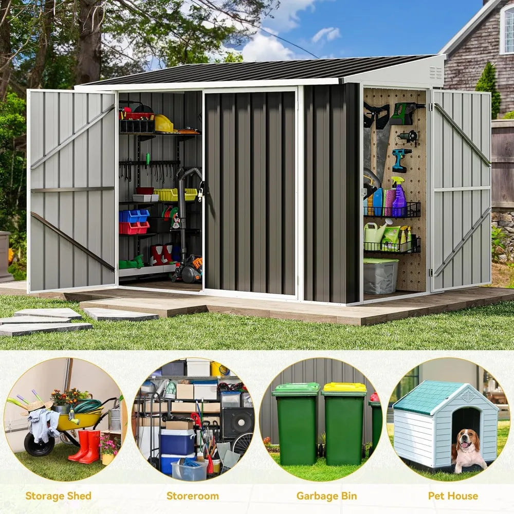8x4 FT Outdoor Weatherproof Storage Shed, Secure Metal Bike Shed w/Lockable Entry, Storage for Lawn Equipment, Tools