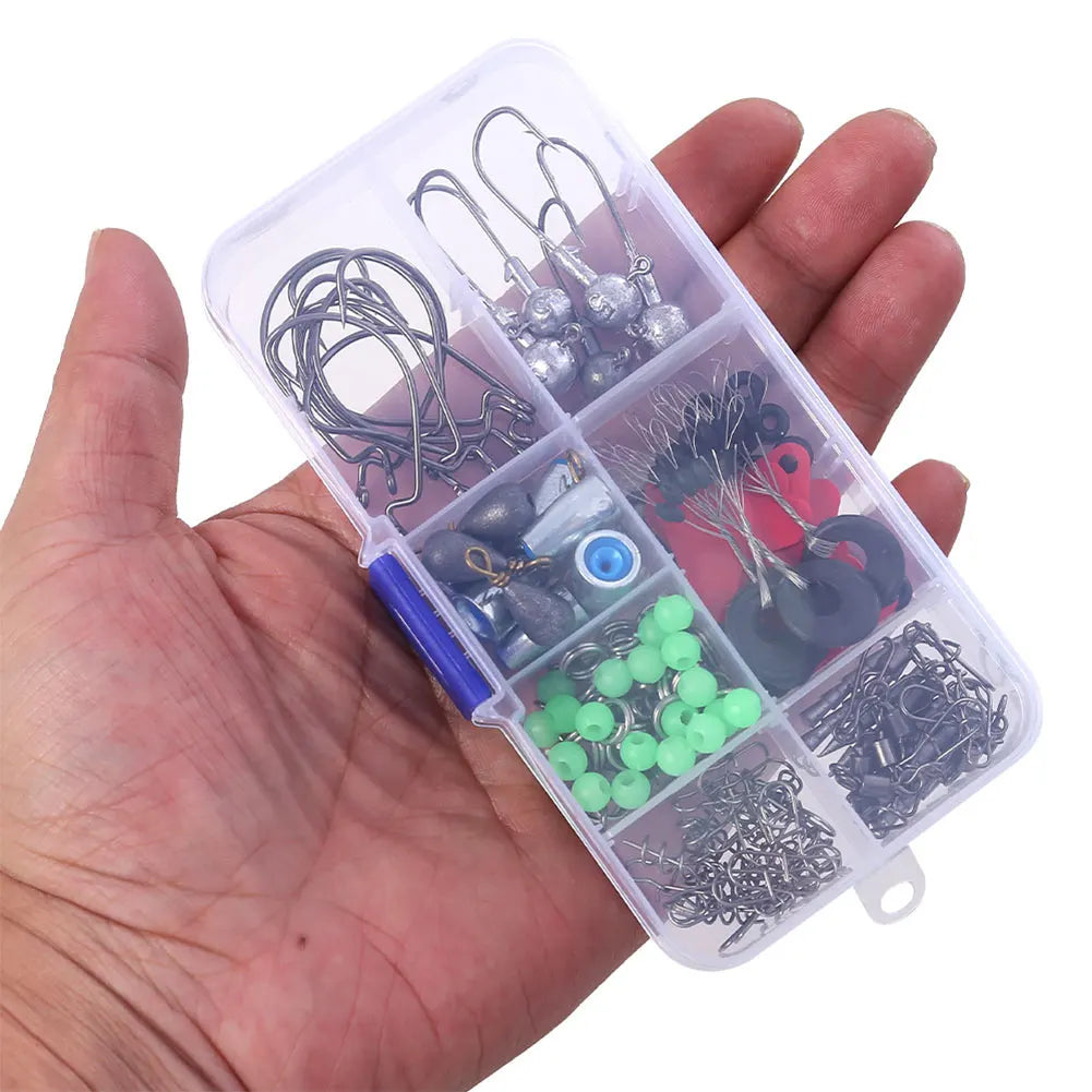 170pcs Fishing Tools Accessories Kit Set with Fishing Box Fish Hooks Swivels Sinkers Fishing Set Fishing Gifts for Men