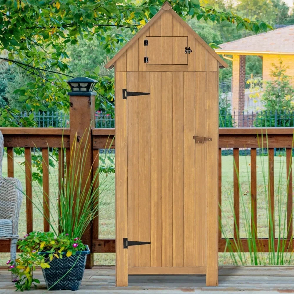 Outdoor Wood Storage Cabinet With Shelves For Patio Garden