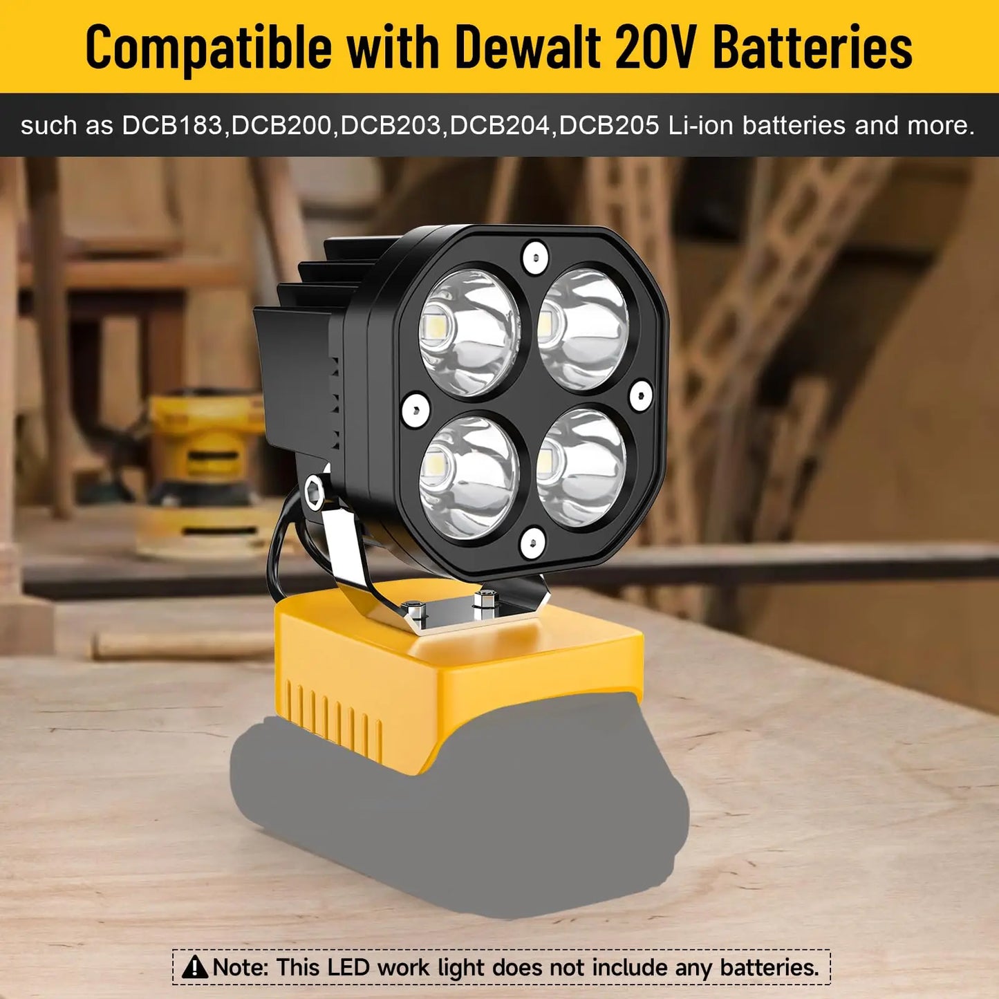 Kzreect 40W 6000LM Portable LED Work Light, for Dewalt 20V Battery, Cordless Work Light for Camping and Emergency Backup