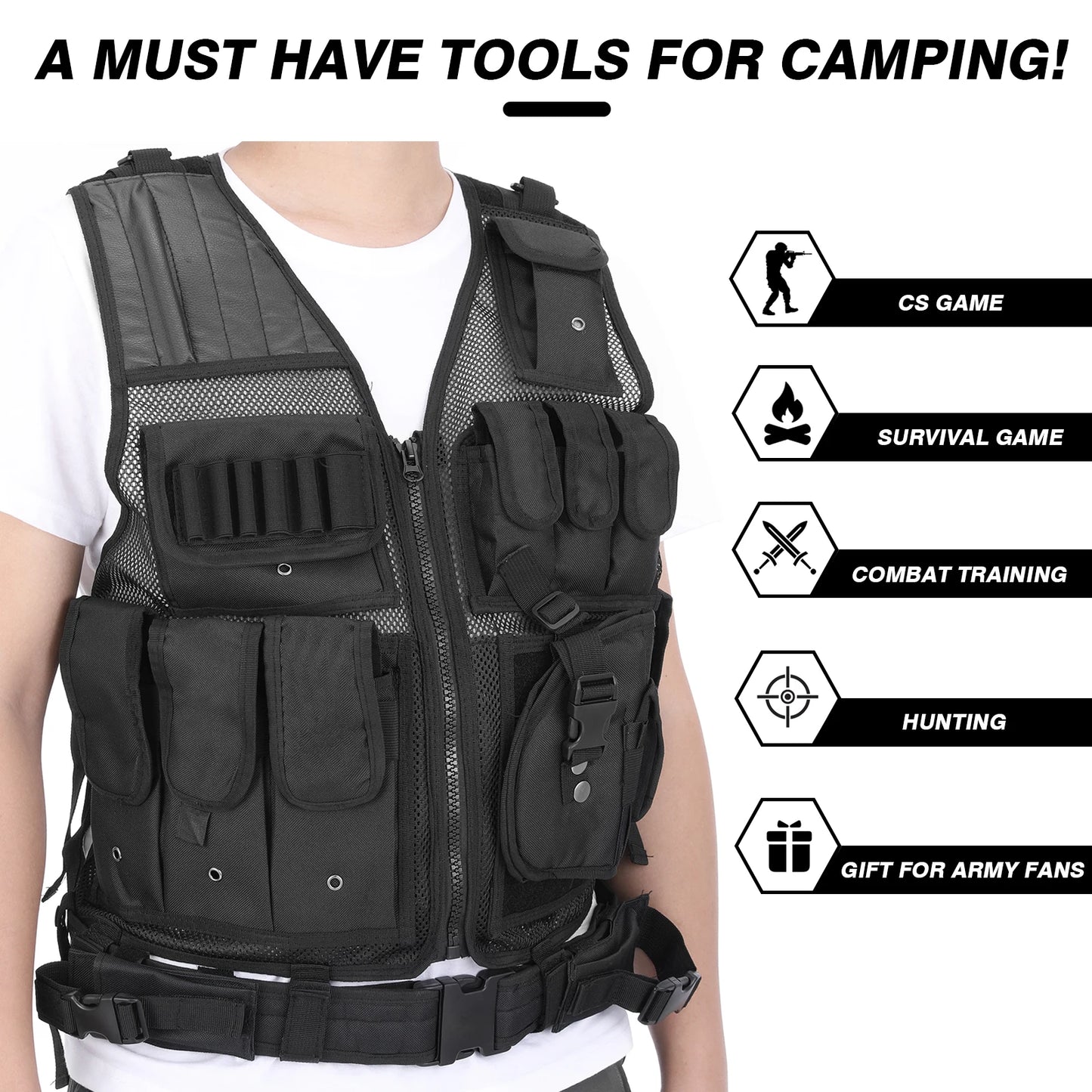 Tomshoo Tactical Vest Multi Pocket Breathable Combat Vest