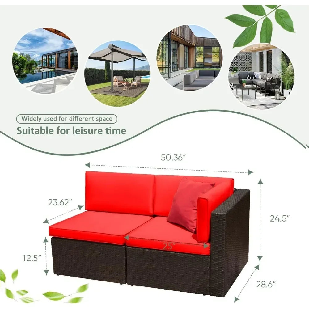 2 Pieces Patio Furniture Sofa Sets Outdoor All-Weather Sectional Corner Sofa and Armless Sofa