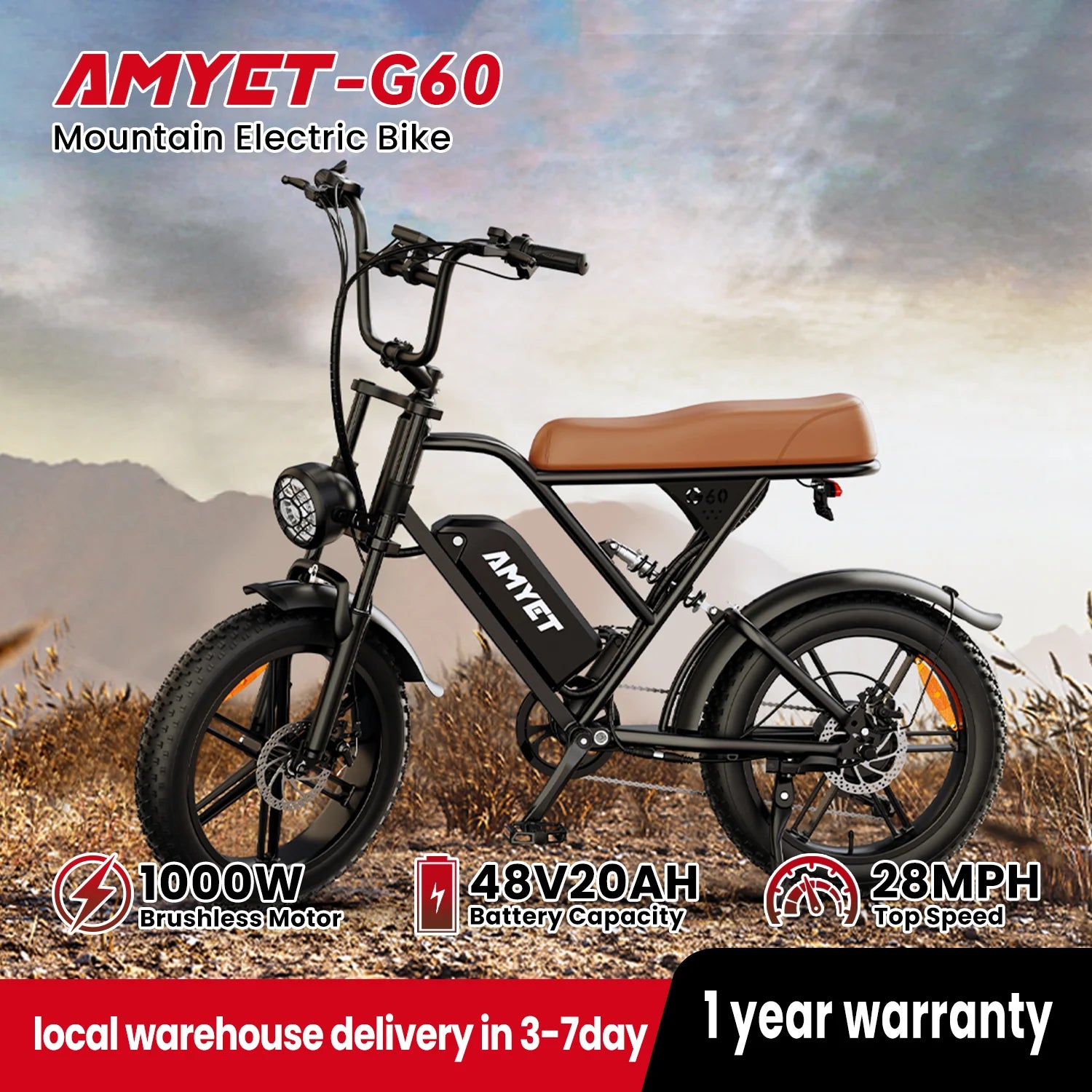 AMYET V9 G60 Electric Bike 1000W 48V Mountain Ebike – Unity Outdoor ...
