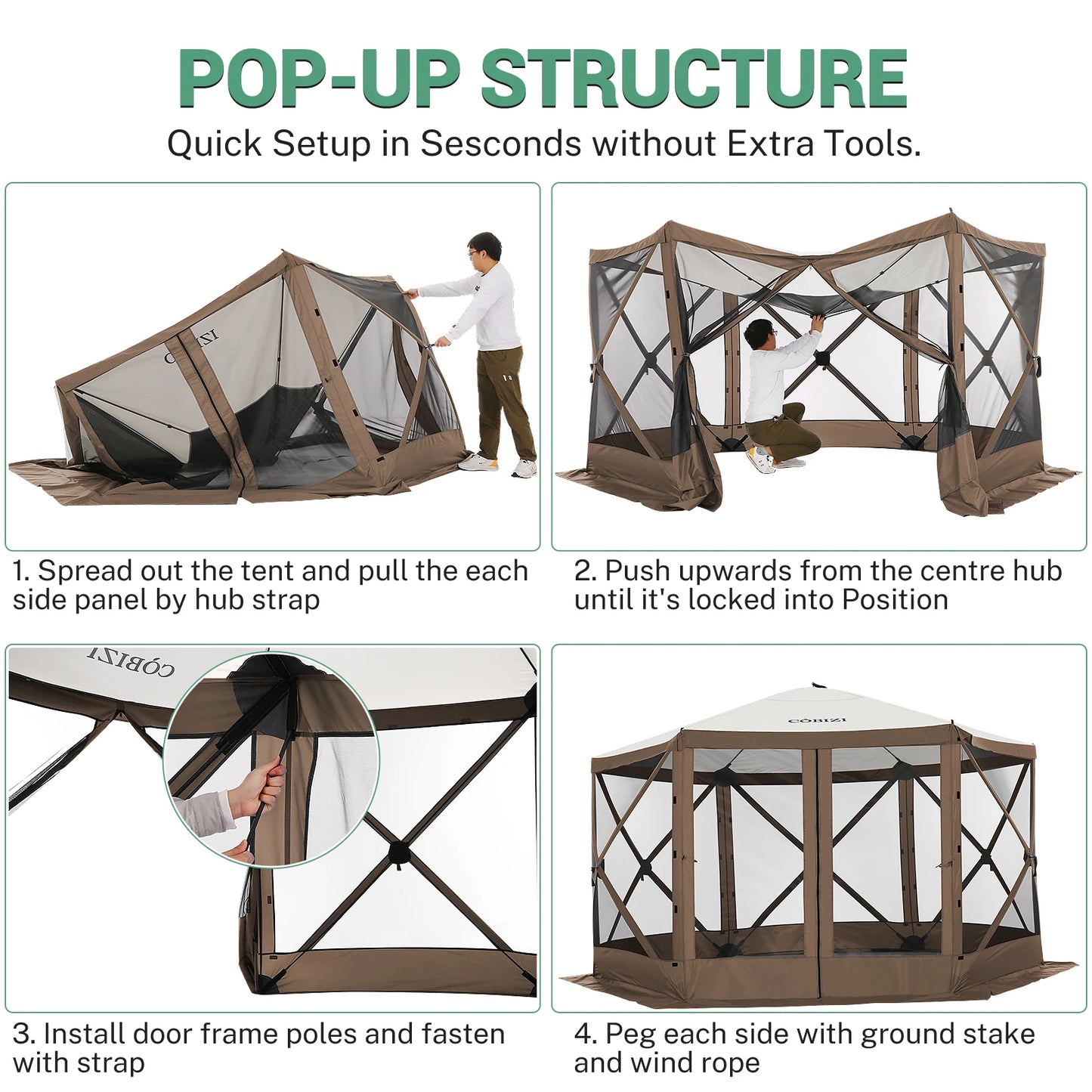 12x12ft Pop up Gazebo Screen House Tent with Mosquito Netting, 6 Sided Pop-up Canopy Shelter Tent Easy-Set Portable Gazebo