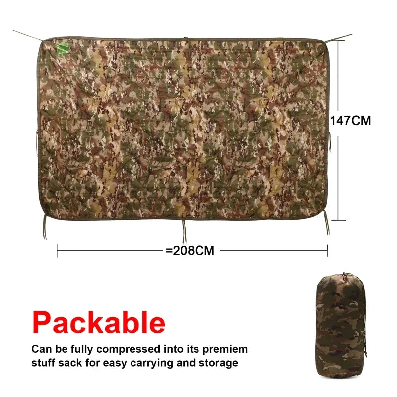 Tactical Army Poncho Liner Camouflage Water Repellent Woobie Quilted Blanket Suitable for Shooting, Hunting