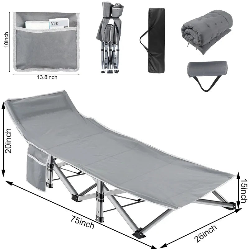 Heavy Duty Folding Camping Cot with Pillow and Mattress