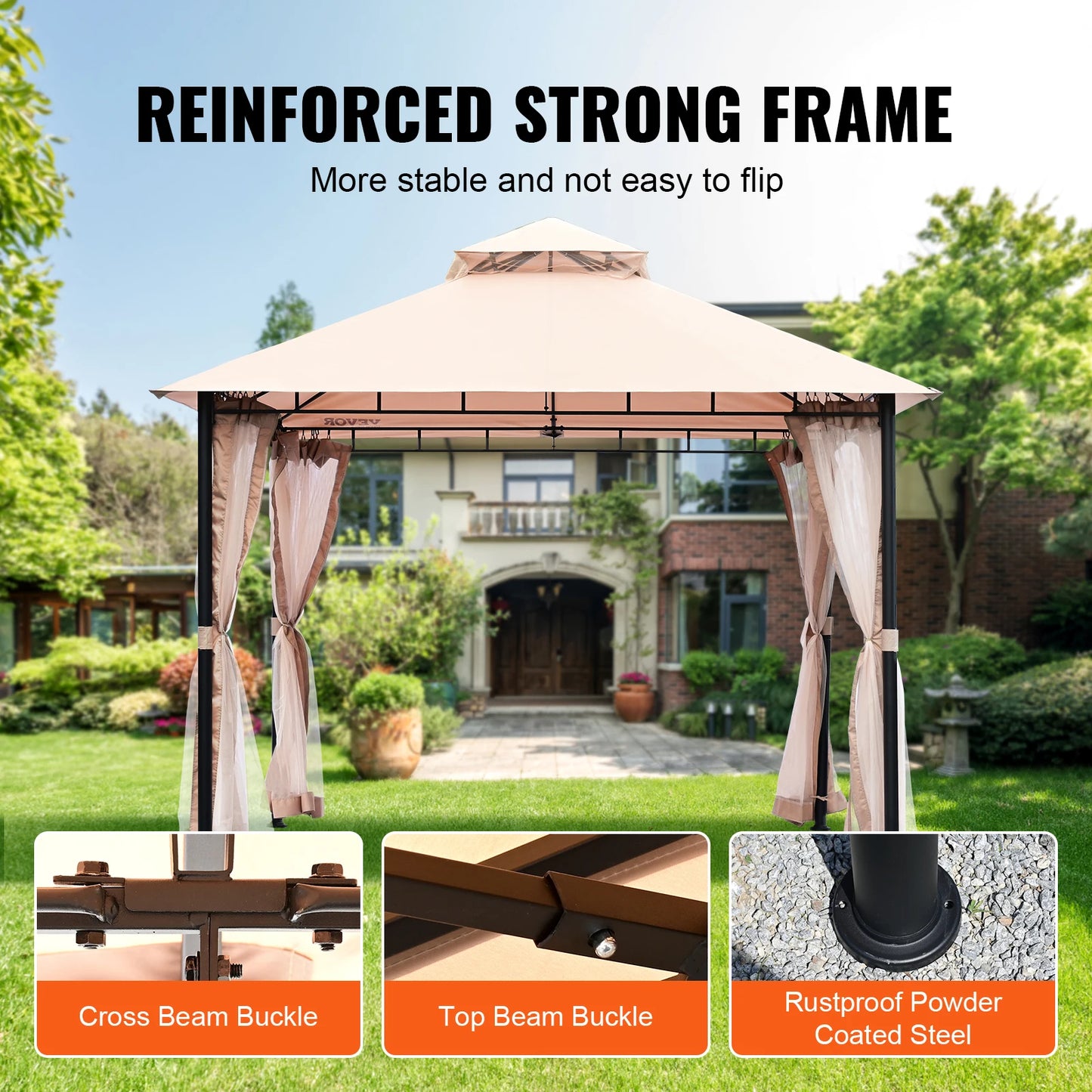 SucceBuy 11x11ft/10x10ft/10x13ft Portable Gazebo PU Coated 250D Garden Market Waterproof Collapsible Canopy Tent for Outdoor