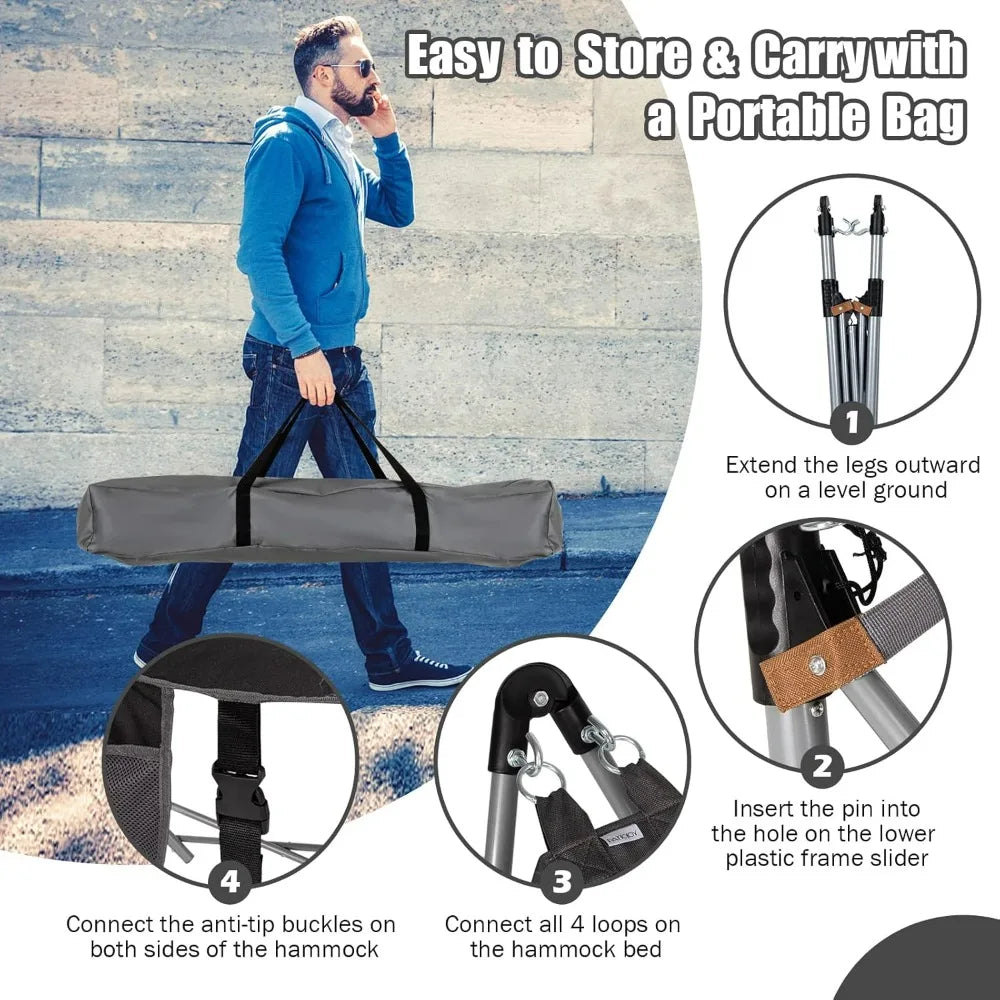 Portable Folding Hammock With Stand Indoor Outdoor Use