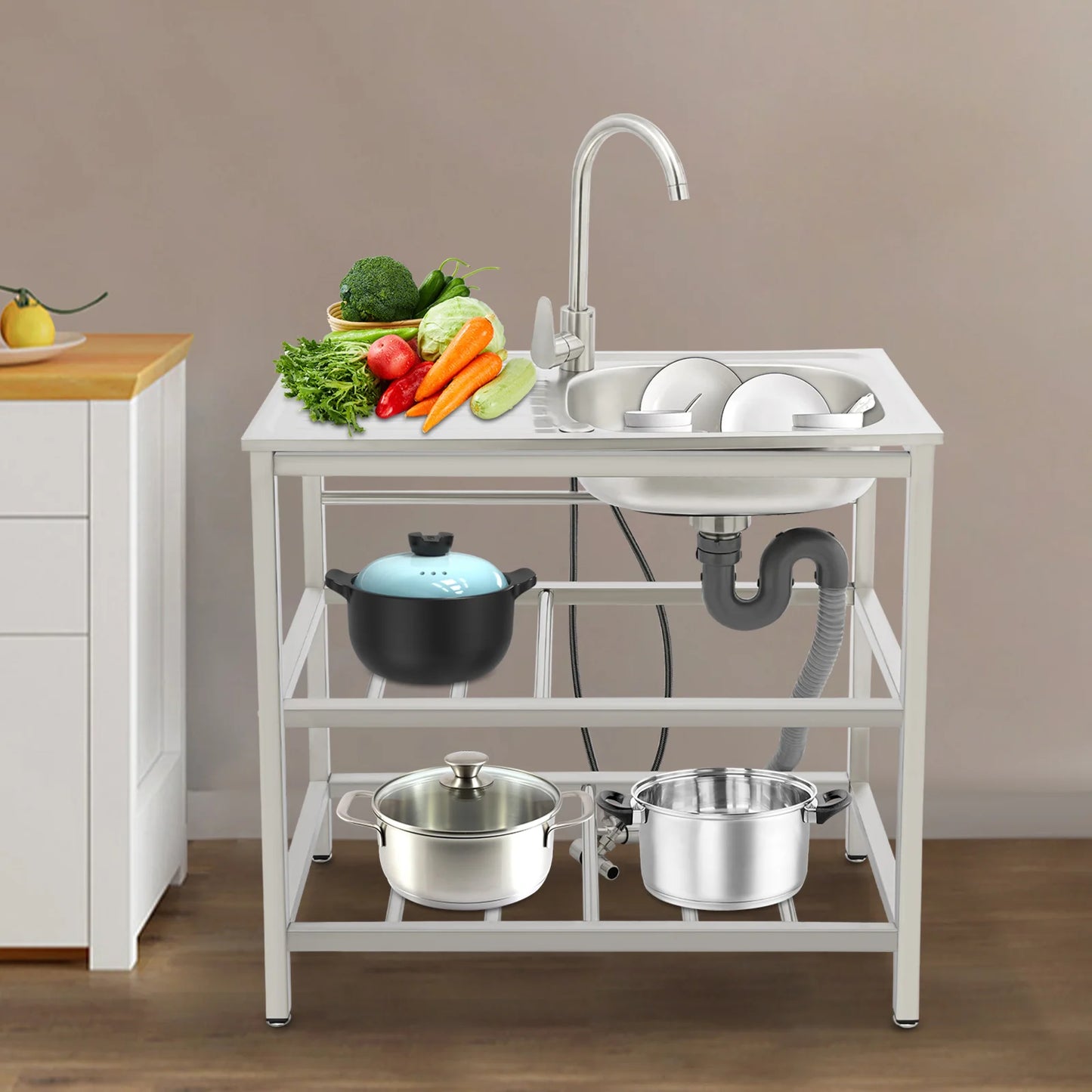 Freestanding Stainless Steel Kitchen Sink with Faucet Outdoor Kitchen Utility Sink Durable And Modern Design for Home Use