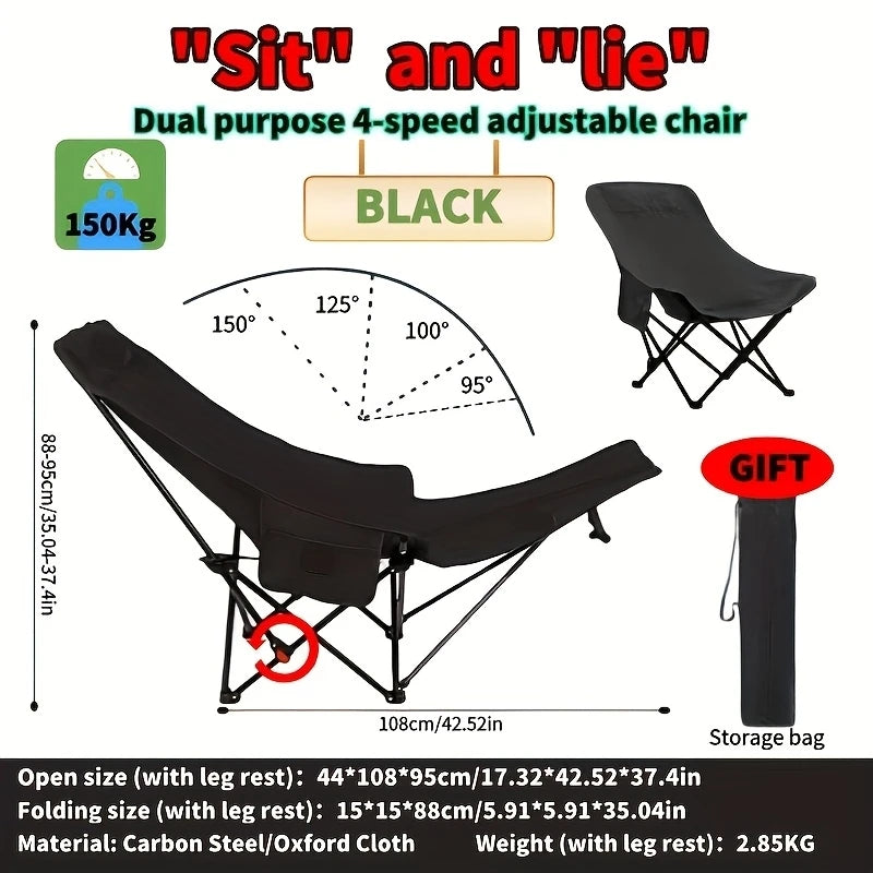 1 PCS 4 Position Adjustable Camping Chair With Footrest Portable Folding Chair For Outdoor Fishing Beach Travel Picnic Relax