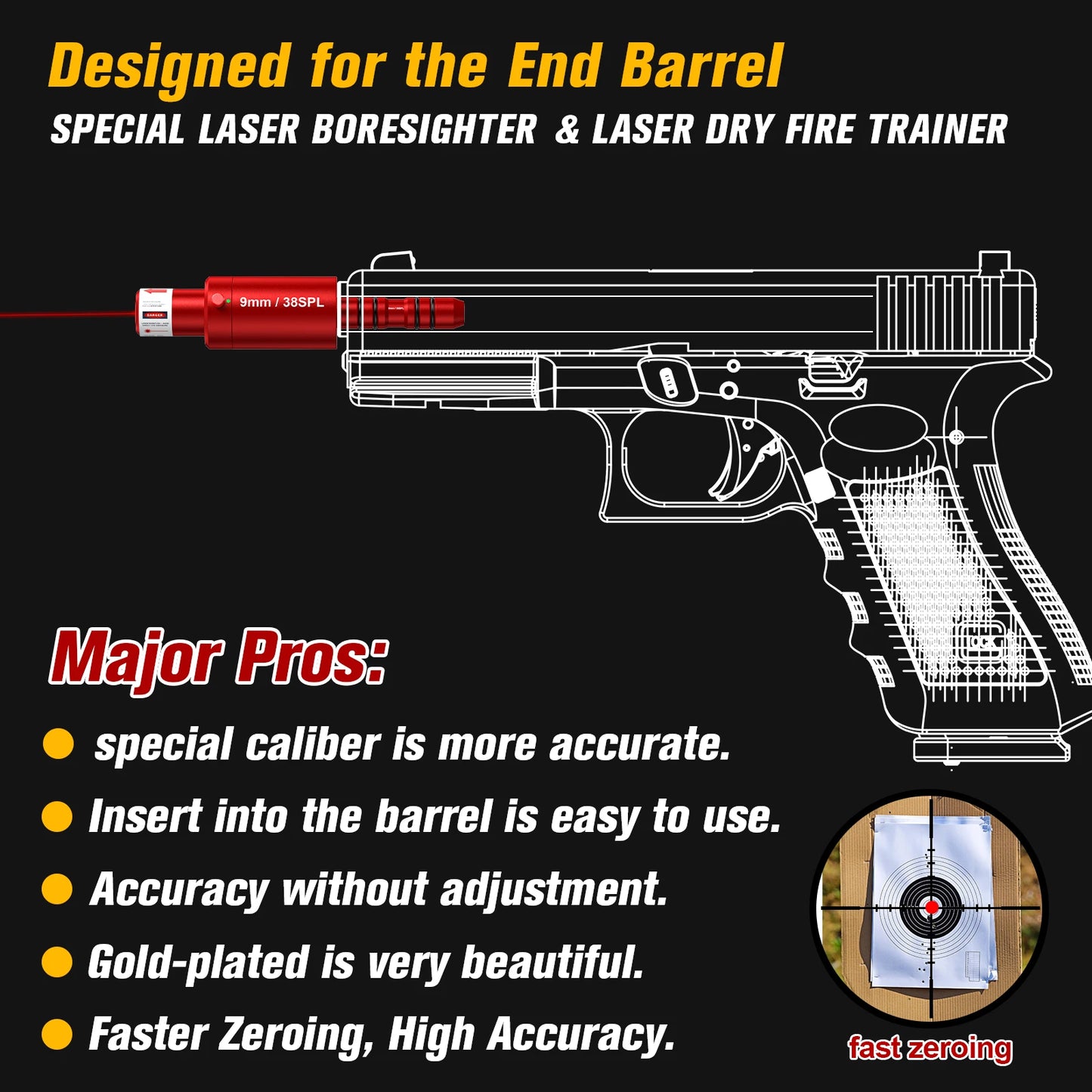 Pistol and rifle dry fire laser 9mm/38SPL laser training tool - hunting accessories training shooting calibrat.