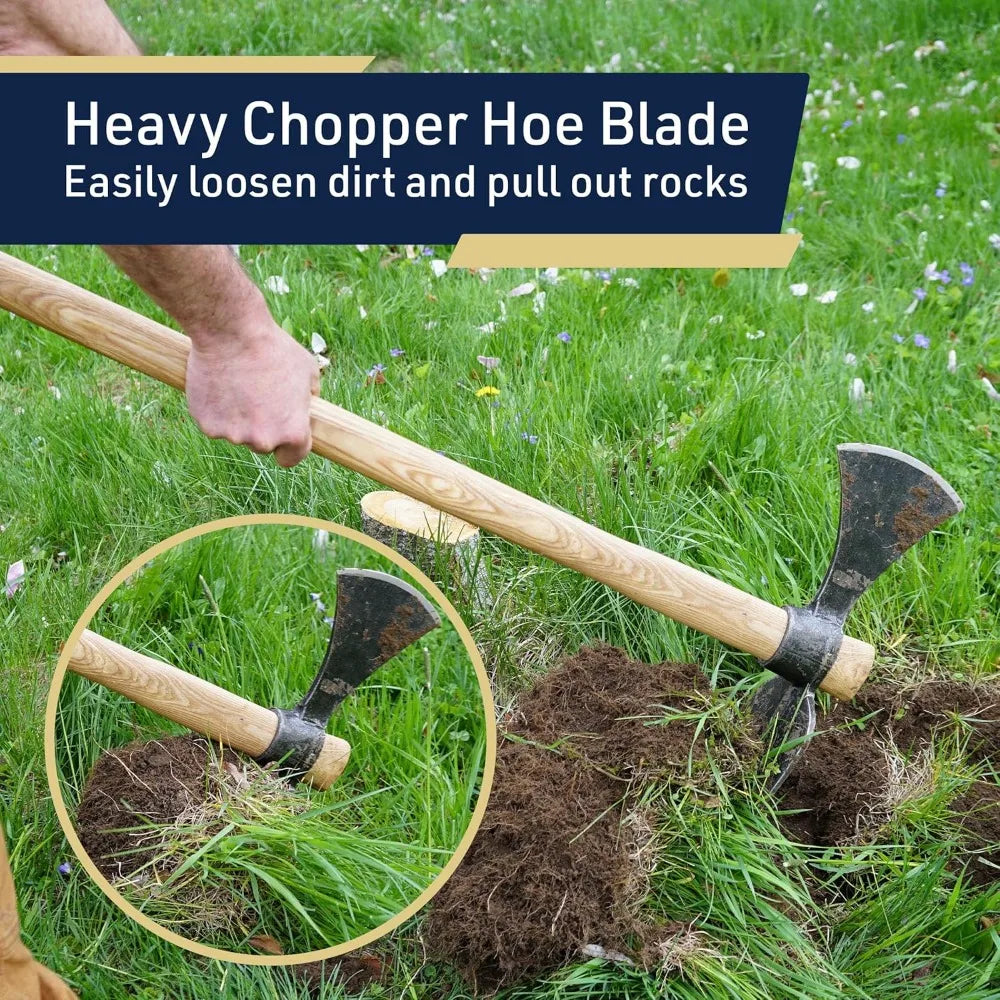 Cutter Mattock Digging Tool - 42” Garden Hoe and Hand Pick Axe Splitting Hatchet with Steel Blades and Wood Handle -Pickaxe for