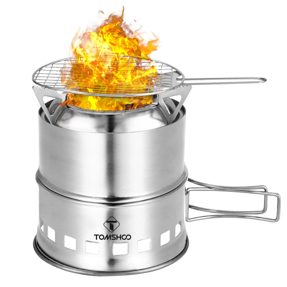 Portable Folding Windproof Wood Burning Stove Compact Stainless Steel Alcohol Stove Outdoor Camping Hiking Picnic BBQ