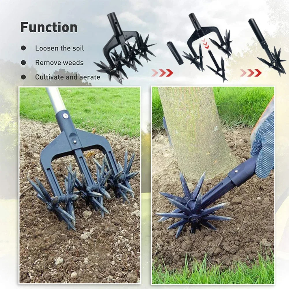 2 in 1 Garden Aerator Ventilated Scarifier Gardening Rotary Tiller Rotary Cultivator Tool Soil Plowing Tool for Garden
