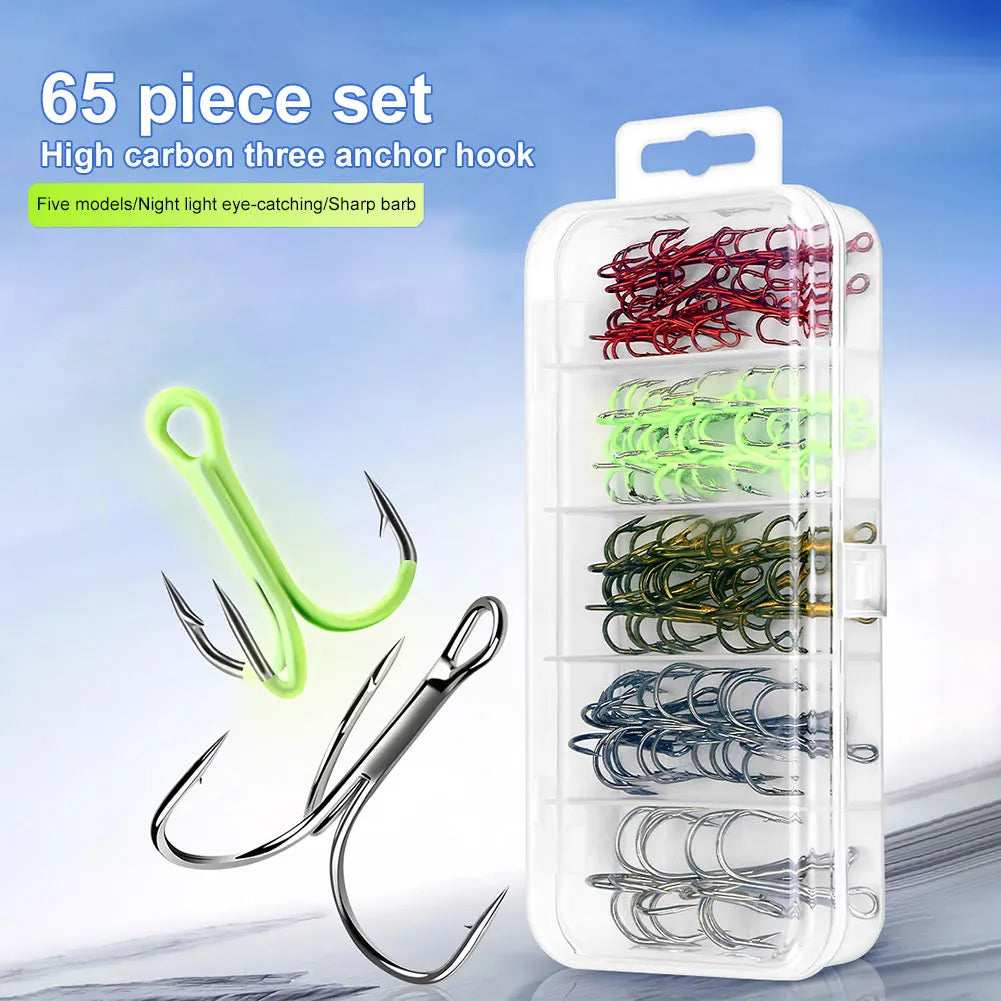 High Carbon Steel Treble Hook 5 Colors Luminous Treble Hook Barbed Sharp Triple Hook for Saltwater Freshwater Fishing
