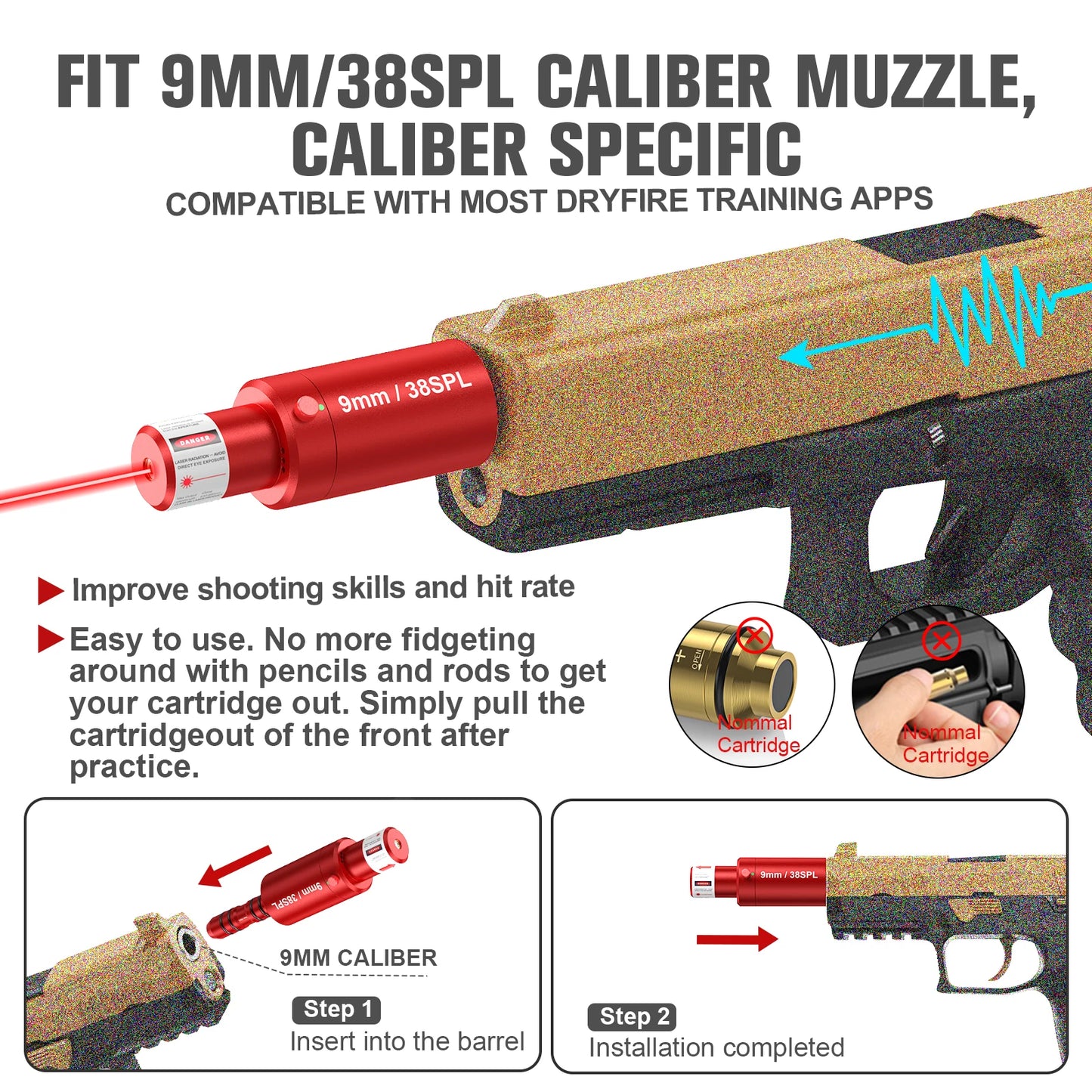 Pistol and rifle dry fire laser 9mm/38SPL laser training tool - hunting accessories training shooting calibrat.