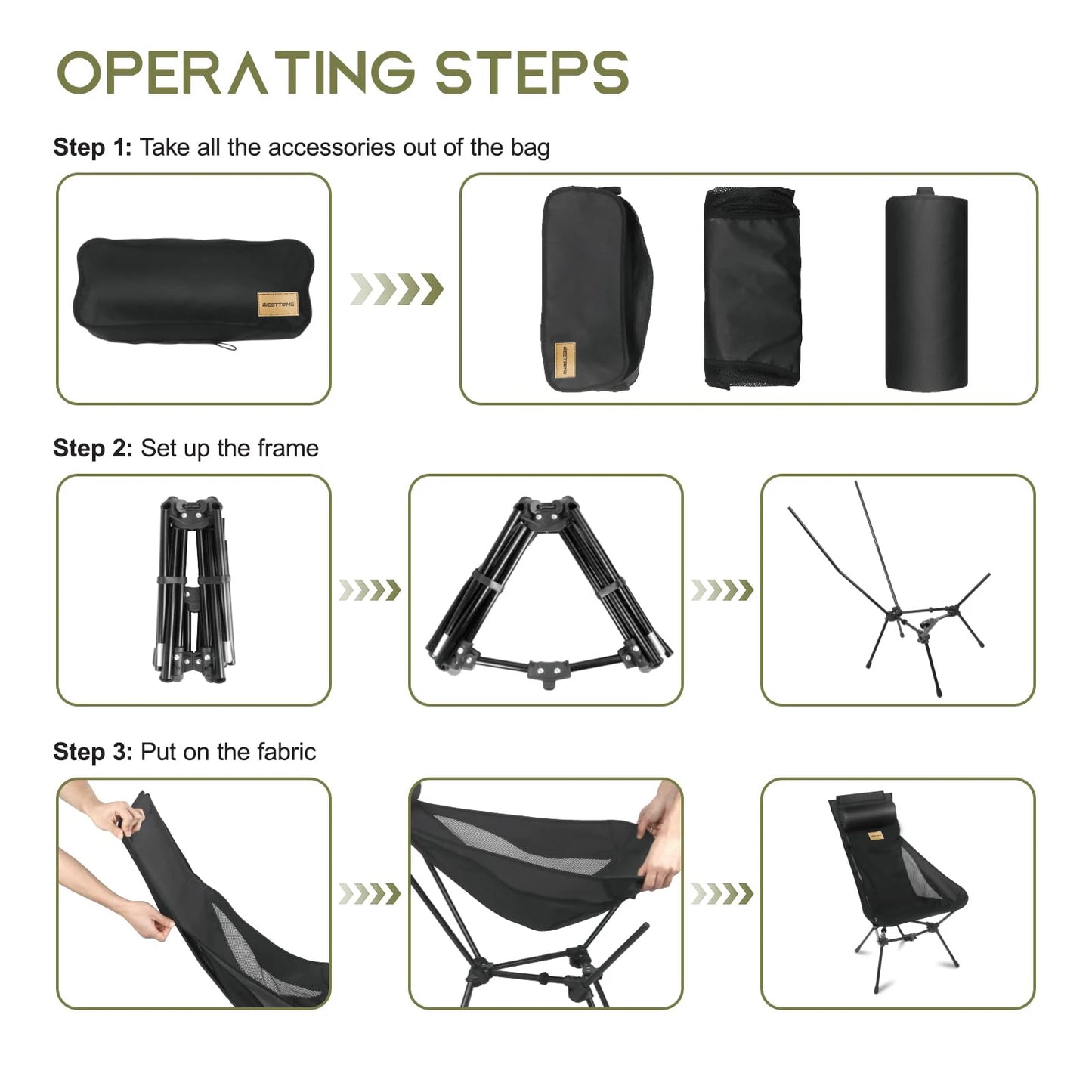 WESTTUNE Outdoor Folding Chairs with Headrest and Storage Bag Lightweight Chair for Outside Camping Hiking Travel Beach Sports