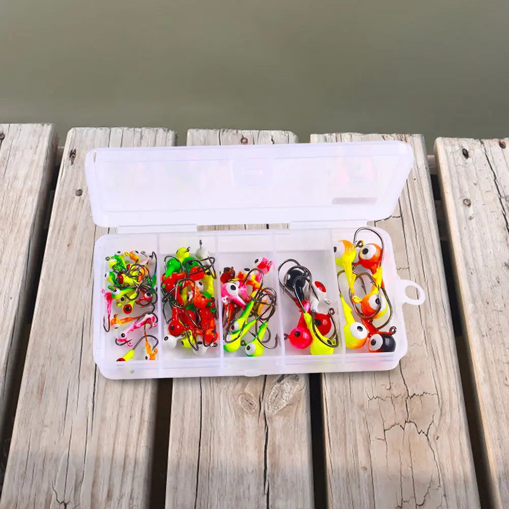 60/75pcs/box Barbed Jig Head Hooks Jigging Head Hooks Fishing Equipment Gear Tackle Accessories