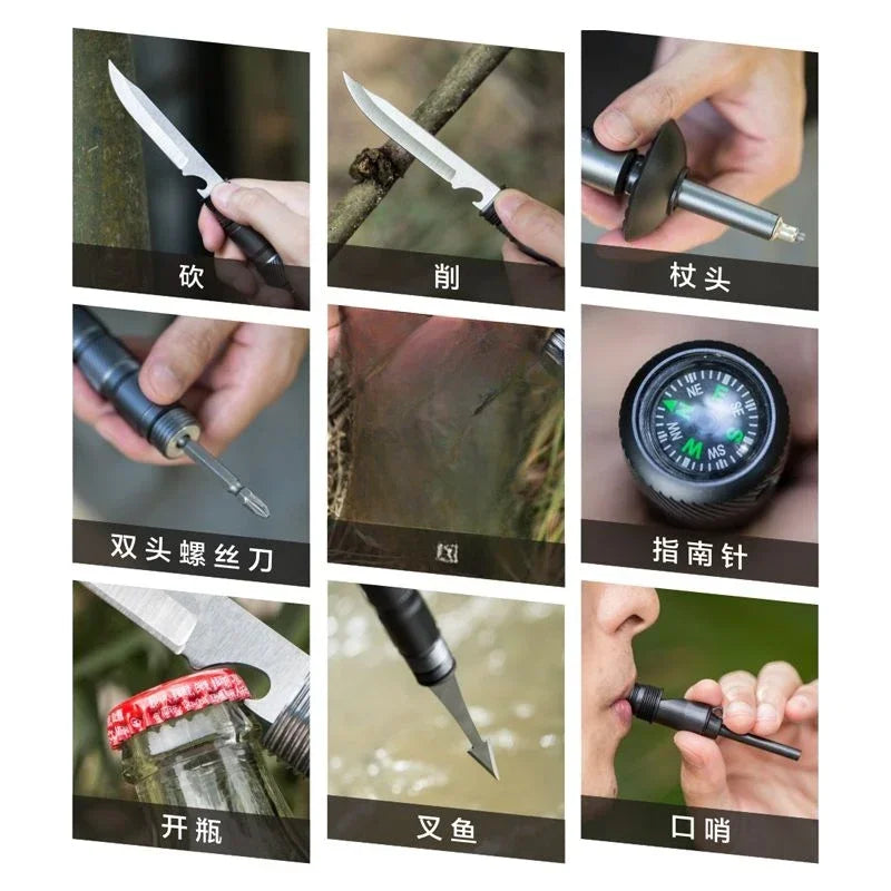 Folding Multifunctional Hiking Poles Outdoor Hiking Camping Ultralight Tactical Set Telescopic Hiking Poles