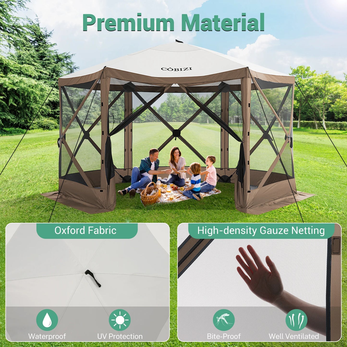 12x12ft Pop up Gazebo Screen House Tent with Mosquito Netting, 6 Sided Pop-up Canopy Shelter Tent Easy-Set Portable Gazebo