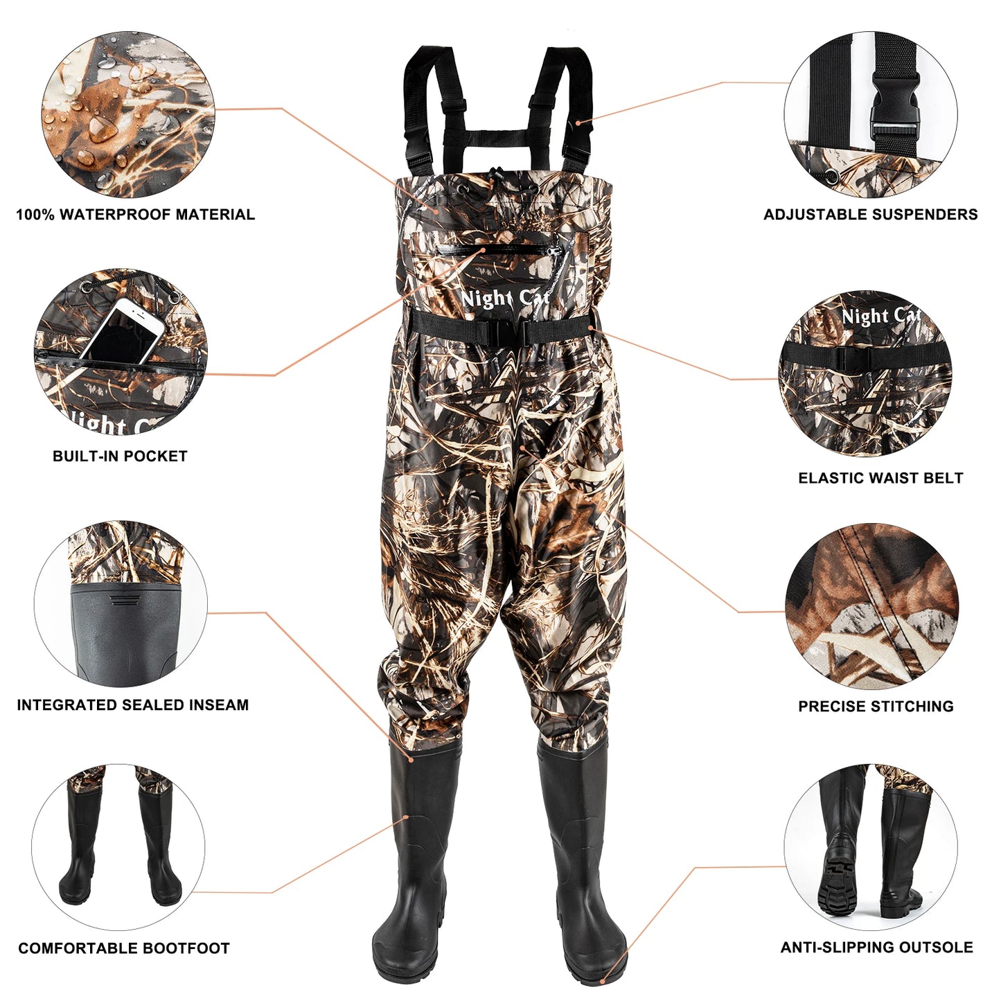 Waders Men, with Boots, Waterproof Chest Wader Nylon&PVC Hunting Well